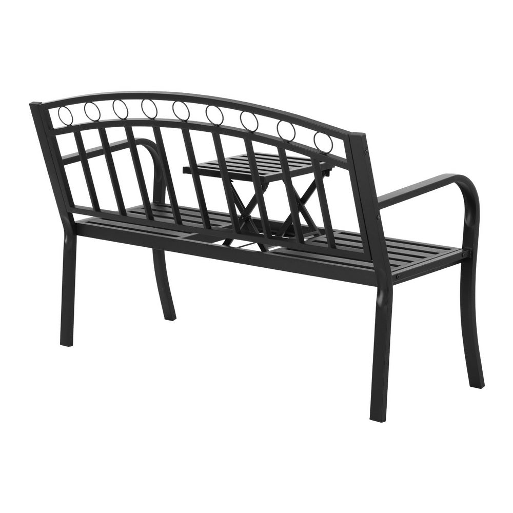Outdoor Garden Bench Seat Loveseat Steel Foldable Table Patio Furniture Black - Furniture > Outdoor > Outdoor Benches - Rivercity House & Home Co. (ABN 18 642 972 209) - Affordable Modern Furniture Australia
