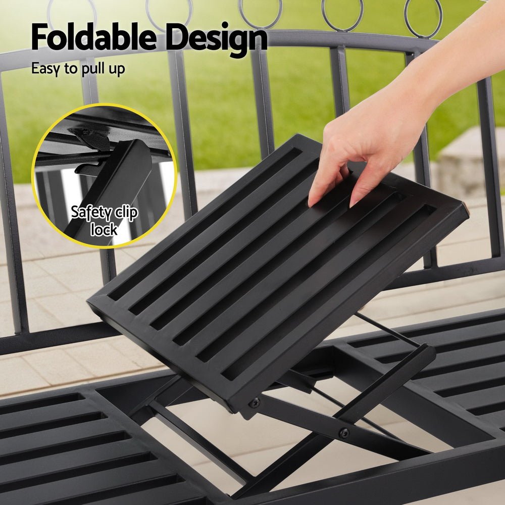 Outdoor Garden Bench Seat Loveseat Steel Foldable Table Patio Furniture Black - Furniture > Outdoor > Outdoor Benches - Rivercity House & Home Co. (ABN 18 642 972 209) - Affordable Modern Furniture Australia