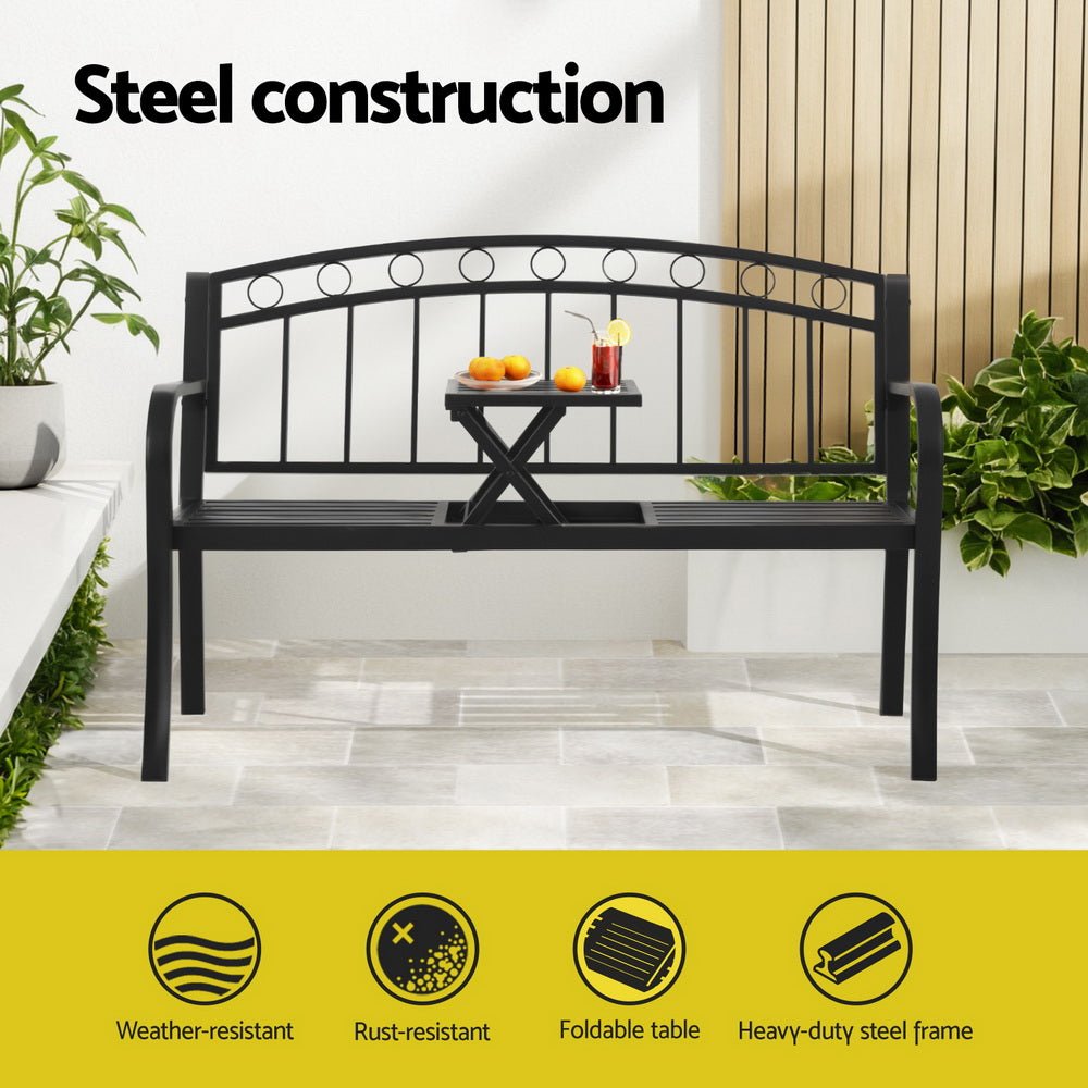 Outdoor Garden Bench Seat Loveseat Steel Foldable Table Patio Furniture Black - Furniture > Outdoor > Outdoor Benches - Rivercity House & Home Co. (ABN 18 642 972 209) - Affordable Modern Furniture Australia