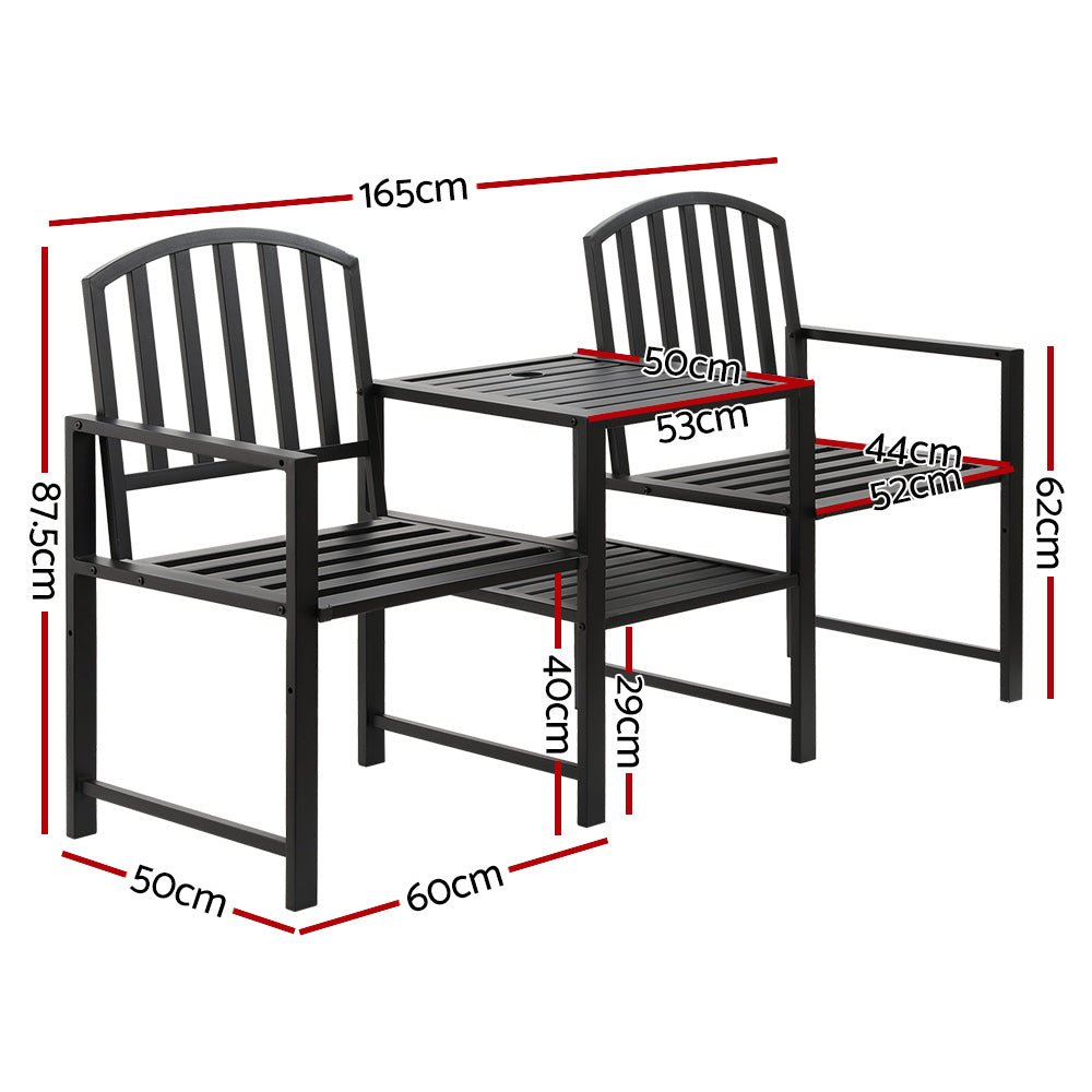 Outdoor Garden Bench Seat Loveseat Steel Table Chairs Patio Furniture Black - Furniture > Outdoor > Outdoor Chairs - Rivercity House & Home Co. (ABN 18 642 972 209) - Affordable Modern Furniture Australia