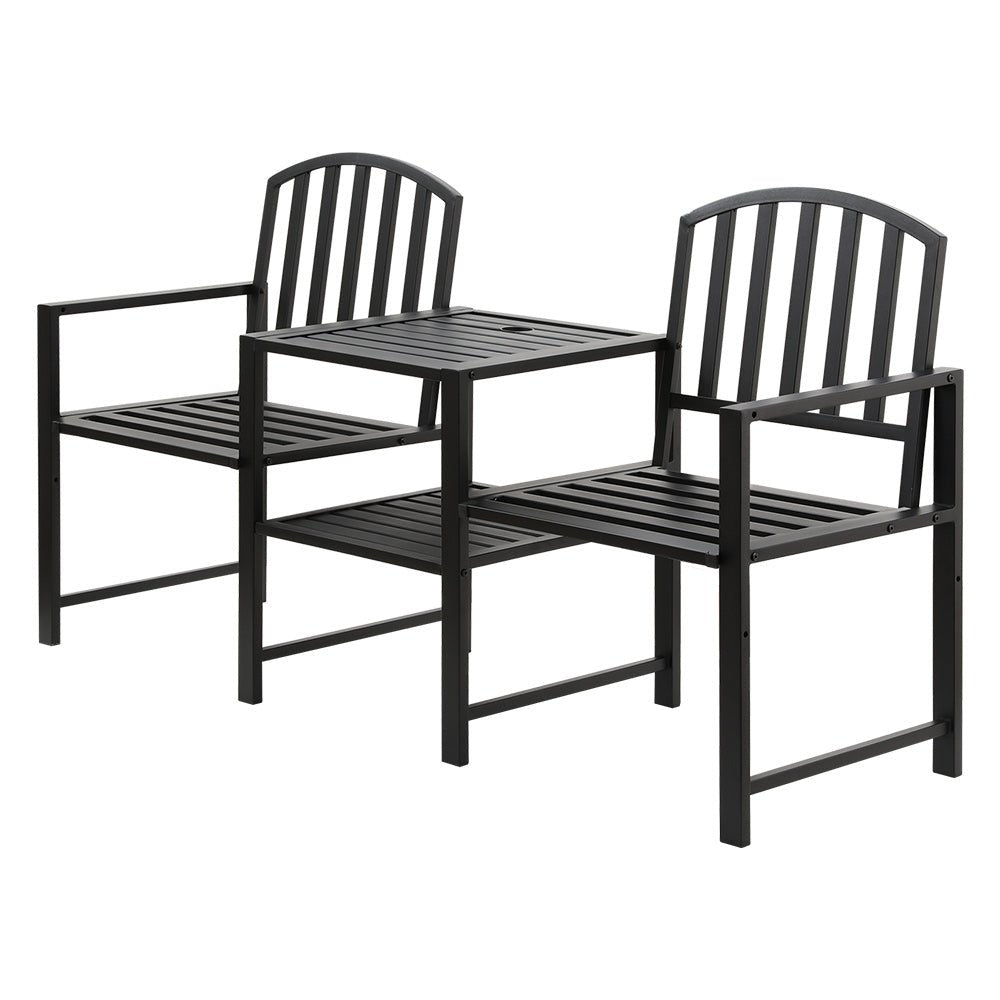 Outdoor Garden Bench Seat Loveseat Steel Table Chairs Patio Furniture Black - Furniture > Outdoor > Outdoor Chairs - Rivercity House & Home Co. (ABN 18 642 972 209) - Affordable Modern Furniture Australia
