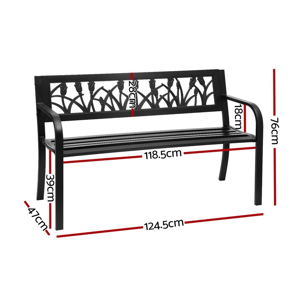 Outdoor Garden Bench Seat Outdoor Furniture Steel 2 Seater Park Black - Furniture > Outdoor > Outdoor Benches - Rivercity House & Home Co. (ABN 18 642 972 209) - Affordable Modern Furniture Australia