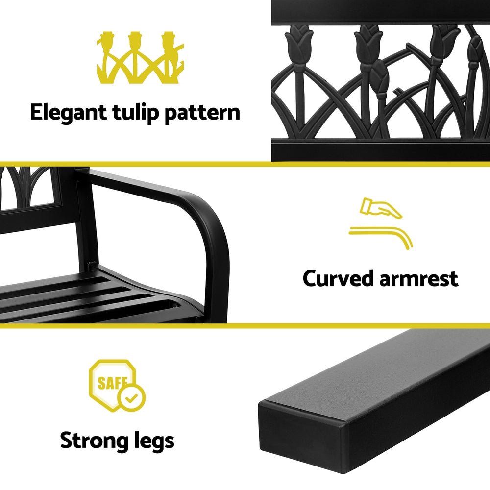 Outdoor Garden Bench Seat Outdoor Furniture Steel 2 Seater Park Black - Furniture > Outdoor > Outdoor Benches - Rivercity House & Home Co. (ABN 18 642 972 209) - Affordable Modern Furniture Australia