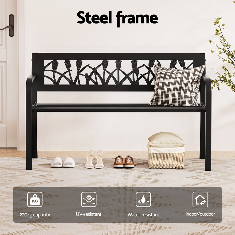 Outdoor Garden Bench Seat Outdoor Furniture Steel 2 Seater Park Black - Furniture > Outdoor > Outdoor Benches - Rivercity House & Home Co. (ABN 18 642 972 209) - Affordable Modern Furniture Australia