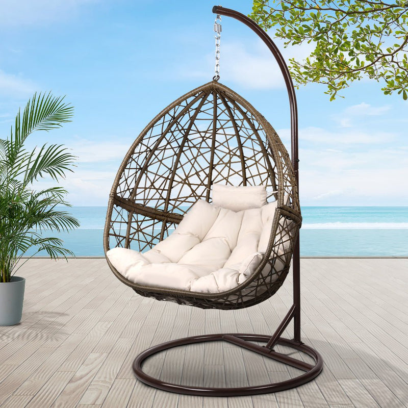 Outdoor Hanging Wicker Egg Chair - Brown - Rivercity House & Home Co. (ABN 18 642 972 209) - Affordable Modern Furniture Australia