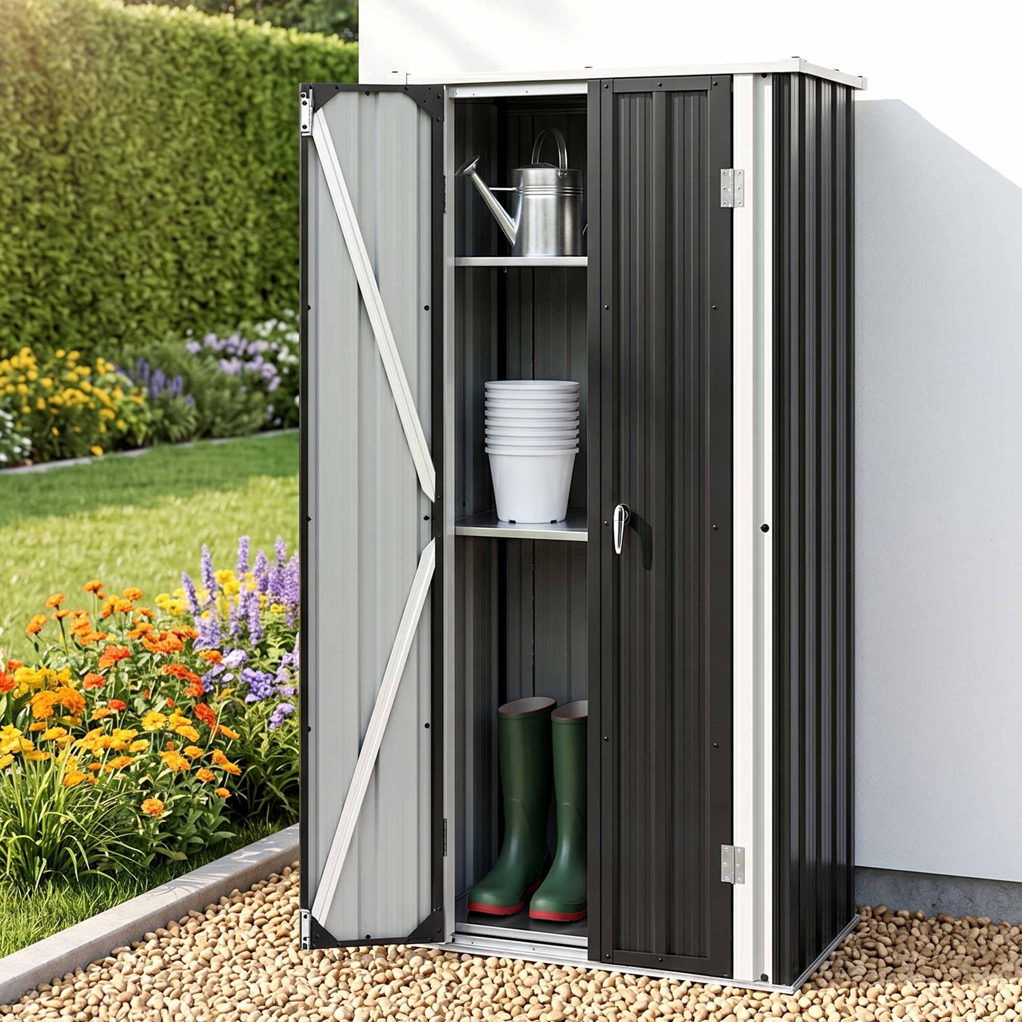 Outdoor Lockable Garden Storage Cabinet with Adjustable Steel Shelves - Black - Home & Garden > Storage > Sheds - Rivercity House & Home Co. (ABN 18 642 972 209) - Affordable Modern Furniture Australia