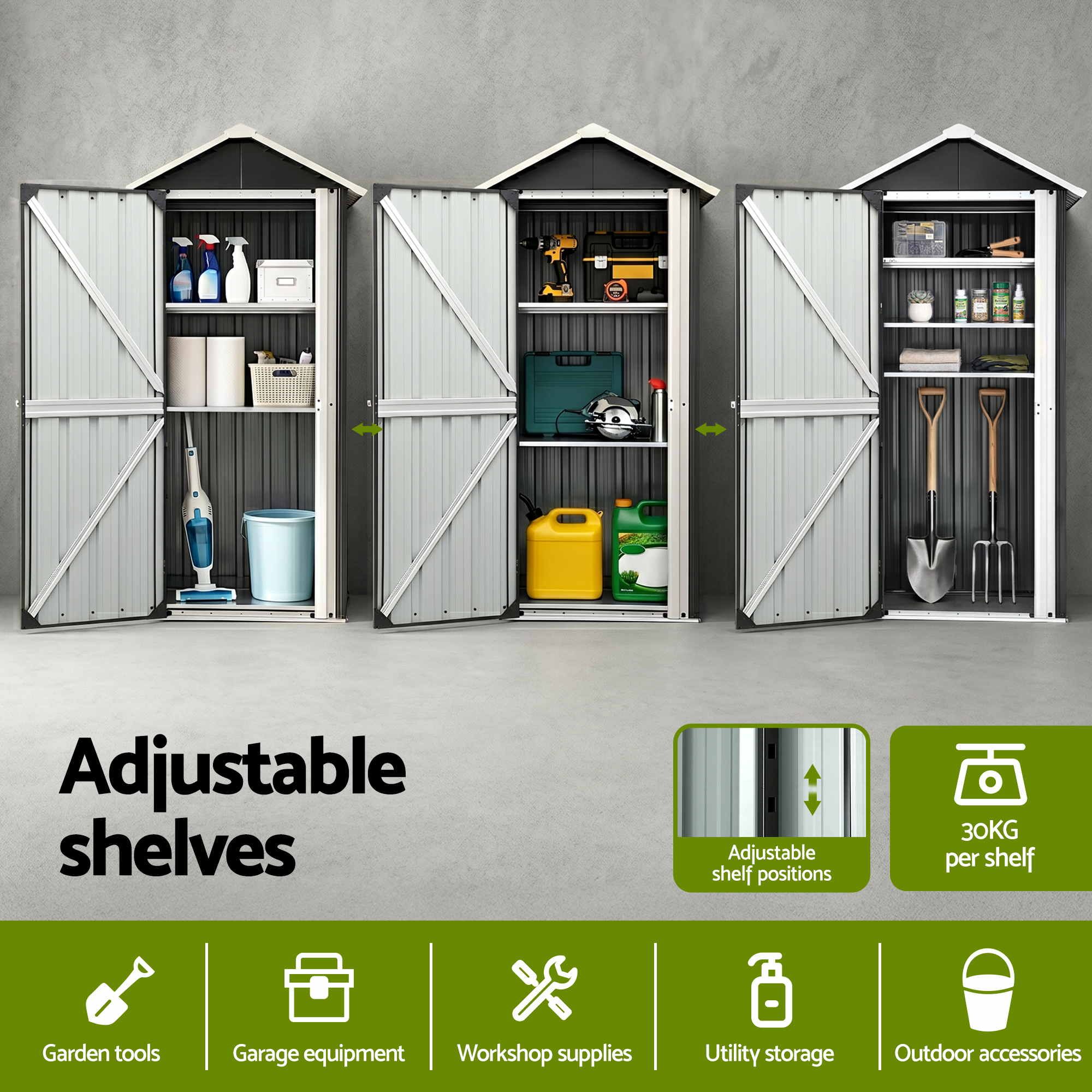 Outdoor Lockable Steel Storage Cabinet with Adjustable Shelves Garden Shed - Black - Furniture > Office > Storage Cabinets - Rivercity House & Home Co. (ABN 18 642 972 209) - Affordable Modern Furniture Australia