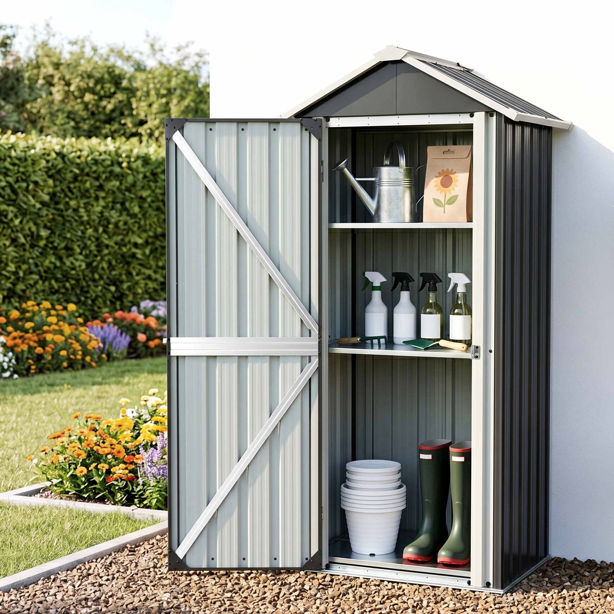 Outdoor Lockable Steel Storage Cabinet with Adjustable Shelves Garden Shed - Black - Furniture > Office > Storage Cabinets - Rivercity House & Home Co. (ABN 18 642 972 209) - Affordable Modern Furniture Australia