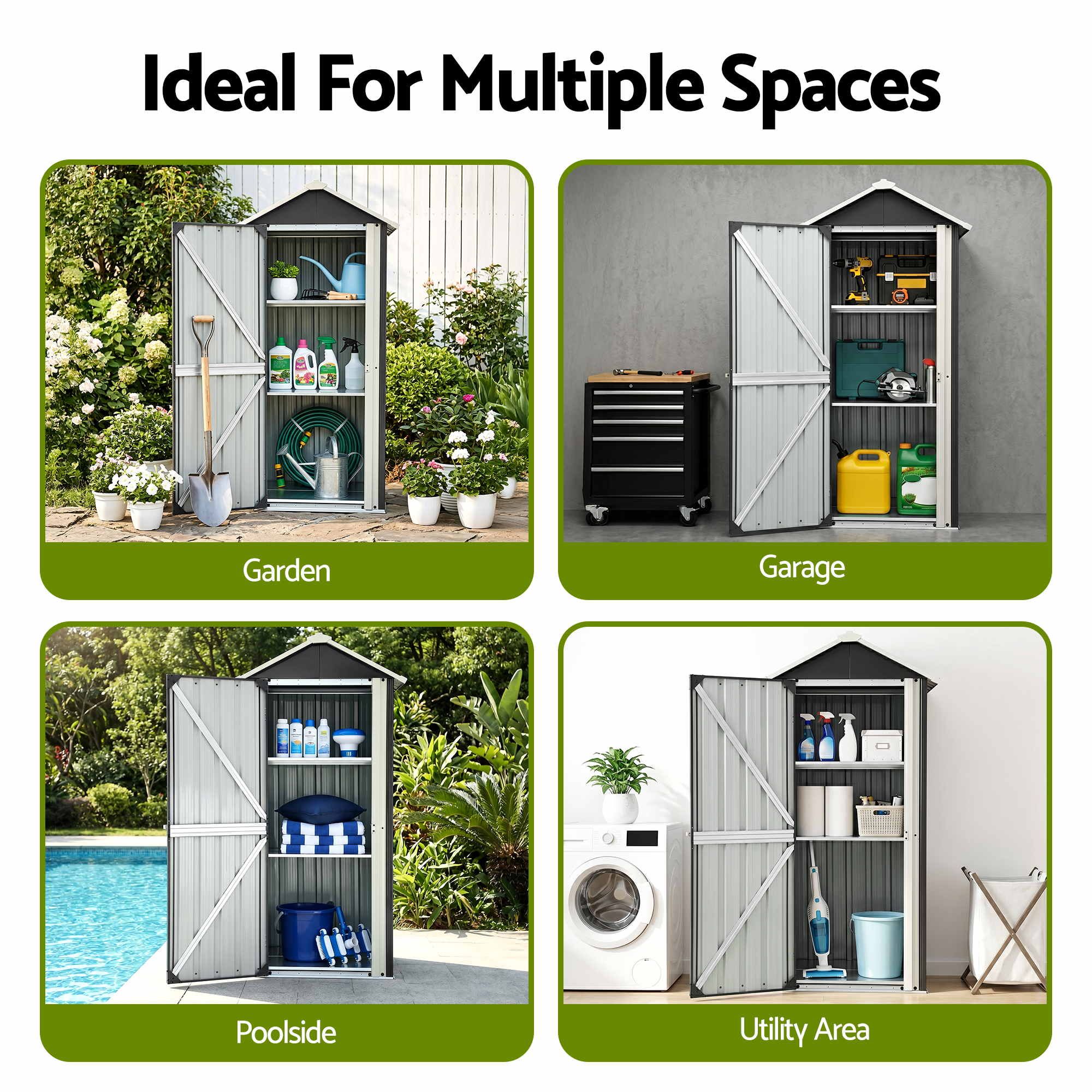Outdoor Lockable Steel Storage Cabinet with Adjustable Shelves Garden Shed - Black - Furniture > Office > Storage Cabinets - Rivercity House & Home Co. (ABN 18 642 972 209) - Affordable Modern Furniture Australia