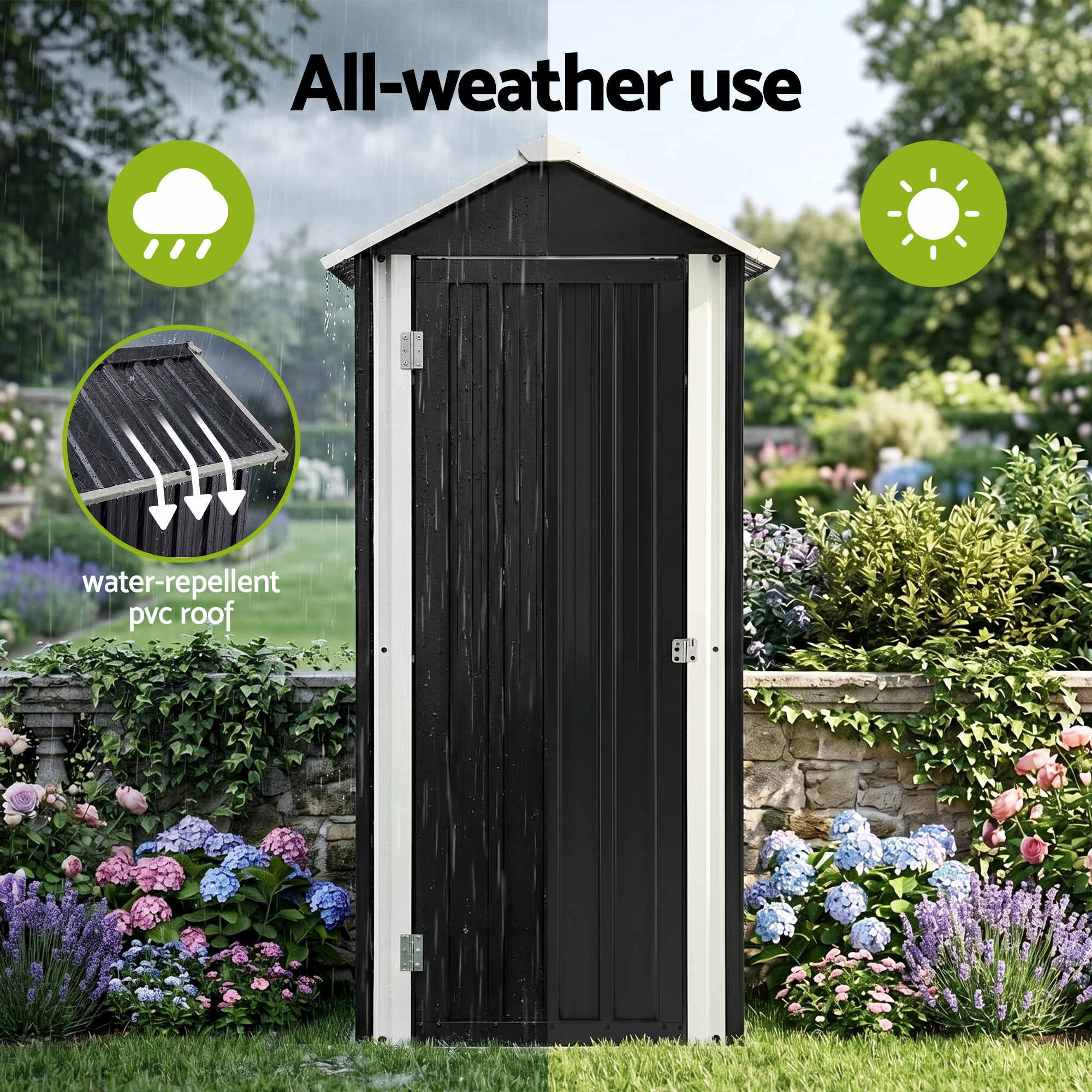 Outdoor Lockable Steel Storage Cabinet with Adjustable Shelves Garden Shed - Black - Furniture > Office > Storage Cabinets - Rivercity House & Home Co. (ABN 18 642 972 209) - Affordable Modern Furniture Australia