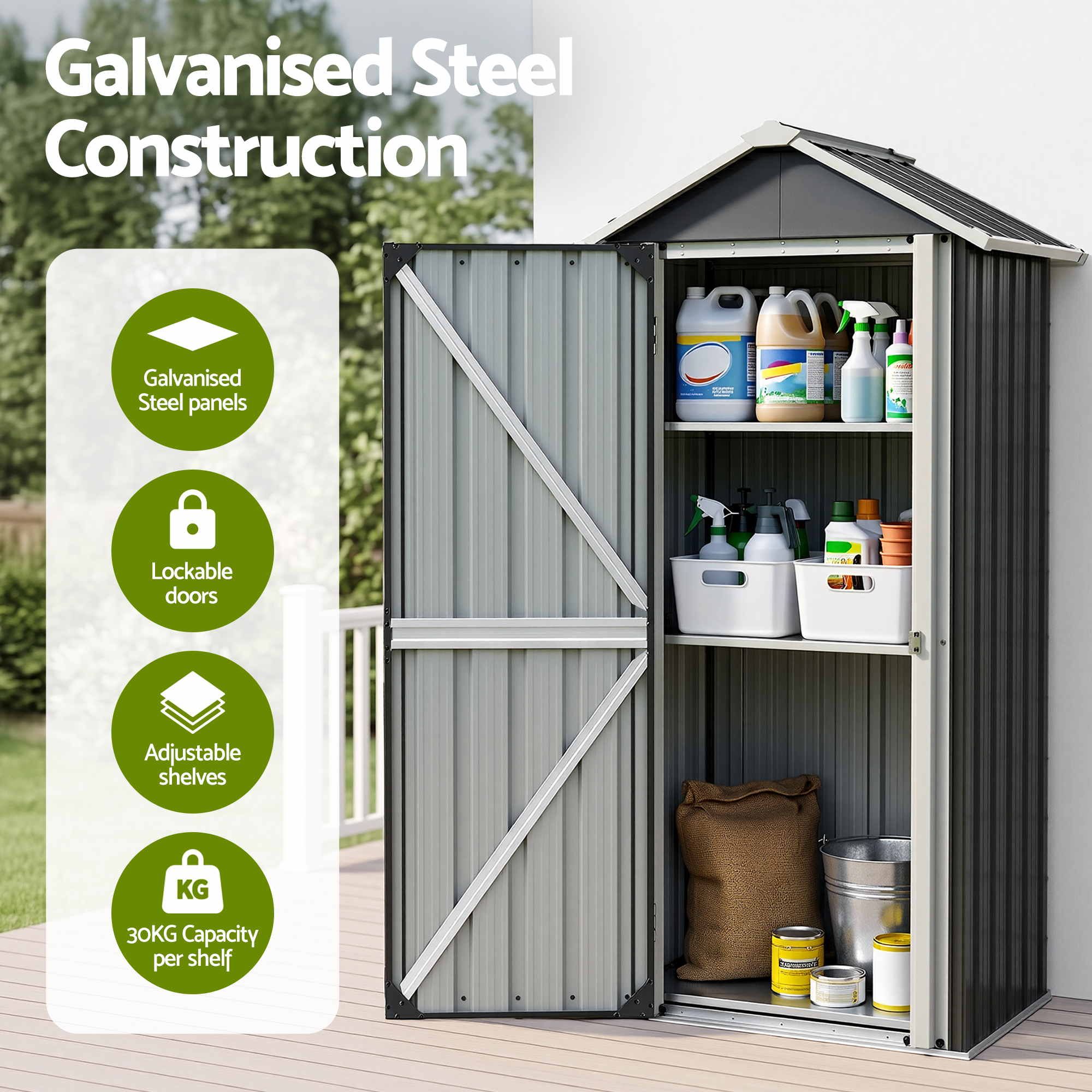 Outdoor Lockable Steel Storage Cabinet with Adjustable Shelves Garden Shed - Black - Furniture > Office > Storage Cabinets - Rivercity House & Home Co. (ABN 18 642 972 209) - Affordable Modern Furniture Australia