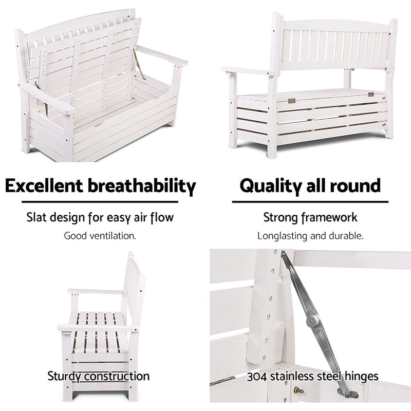 Outdoor Outdoor Storage Bench Box Wooden Garden Chair 2 Seat Timber Furniture White - Rivercity House & Home Co. (ABN 18 642 972 209) - Affordable Modern Furniture Australia