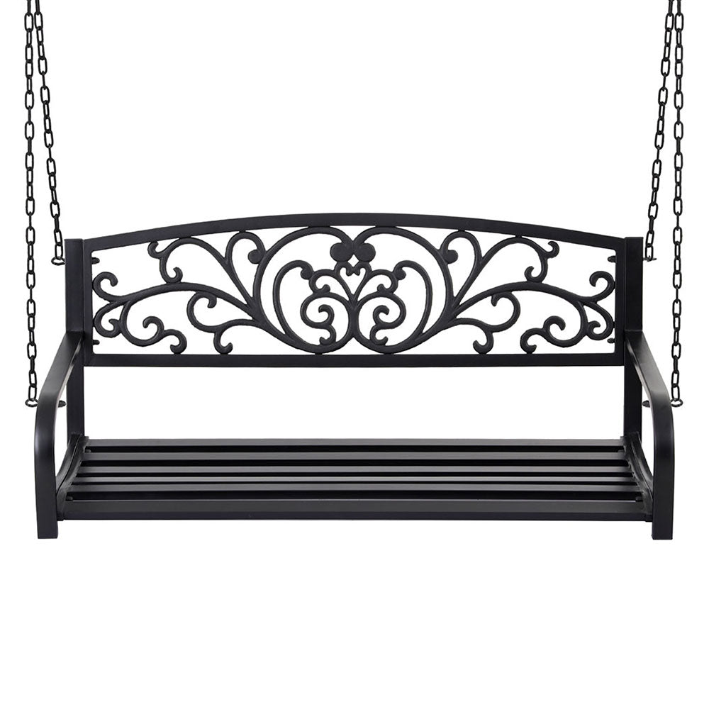 Outdoor Porch Swing Chair Patio Furniture Floral Backrest 2 Seater Black - Furniture > Outdoor > Outdoor Benches - Rivercity House & Home Co. (ABN 18 642 972 209) - Affordable Modern Furniture Australia