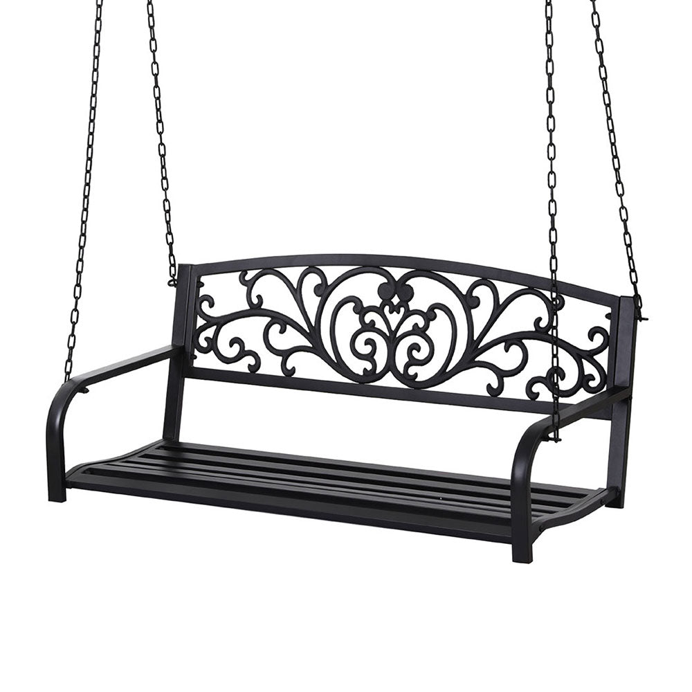 Outdoor Porch Swing Chair Patio Furniture Floral Backrest 2 Seater Black - Furniture > Outdoor > Outdoor Benches - Rivercity House & Home Co. (ABN 18 642 972 209) - Affordable Modern Furniture Australia