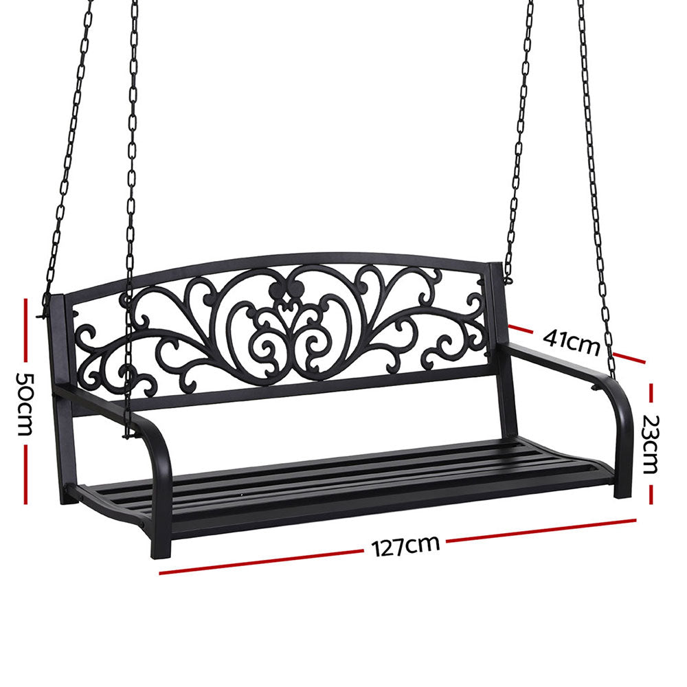 Outdoor Porch Swing Chair Patio Furniture Floral Backrest 2 Seater Black - Furniture > Outdoor > Outdoor Benches - Rivercity House & Home Co. (ABN 18 642 972 209) - Affordable Modern Furniture Australia