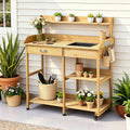 Outdoor Potting Bench Table with Storage Cabinet and Wheels - Natural