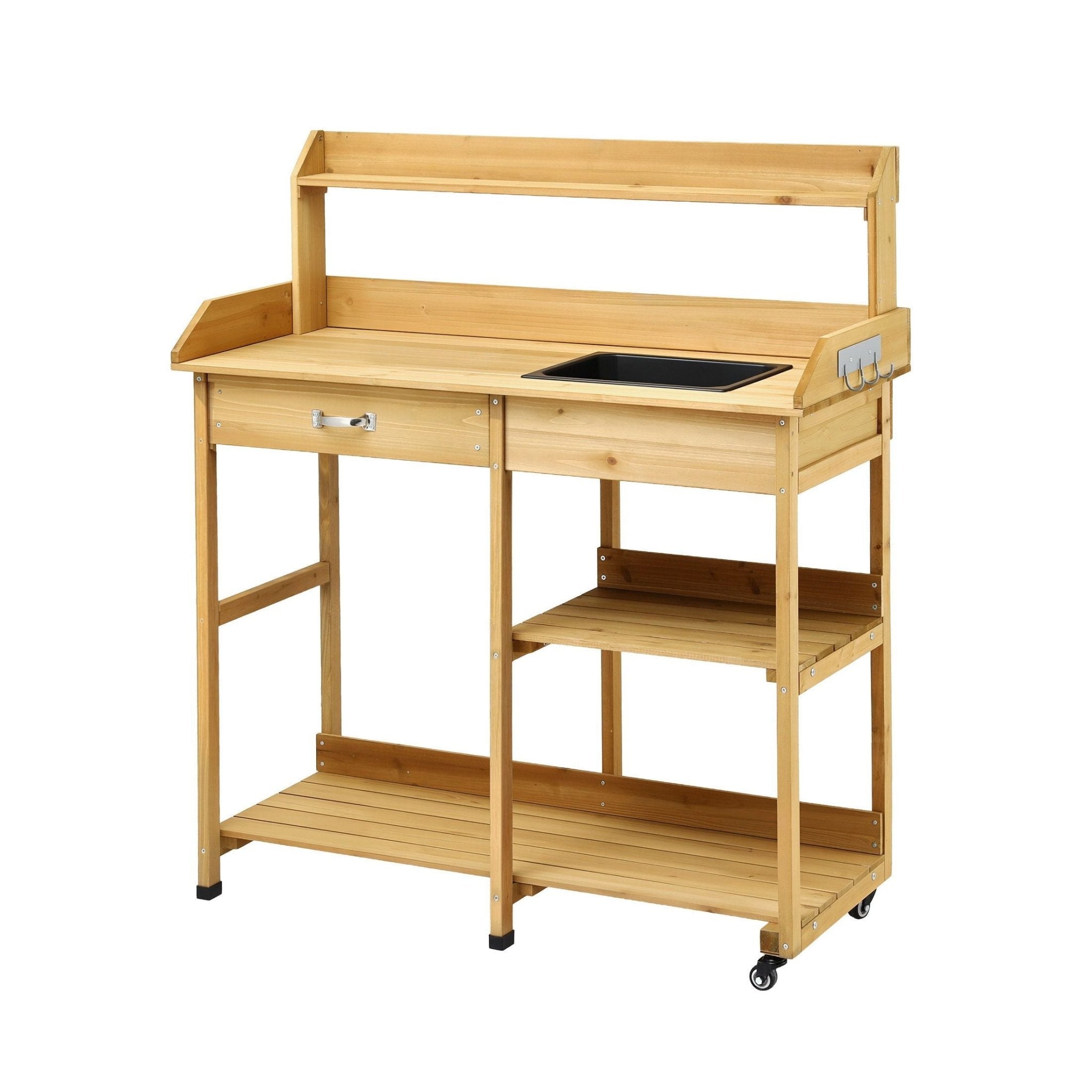 Outdoor Potting Bench Table with Storage Cabinet and Wheels - Natural - Furniture > Office > Storage Cabinets - Rivercity House & Home Co. (ABN 18 642 972 209) - Affordable Modern Furniture Australia