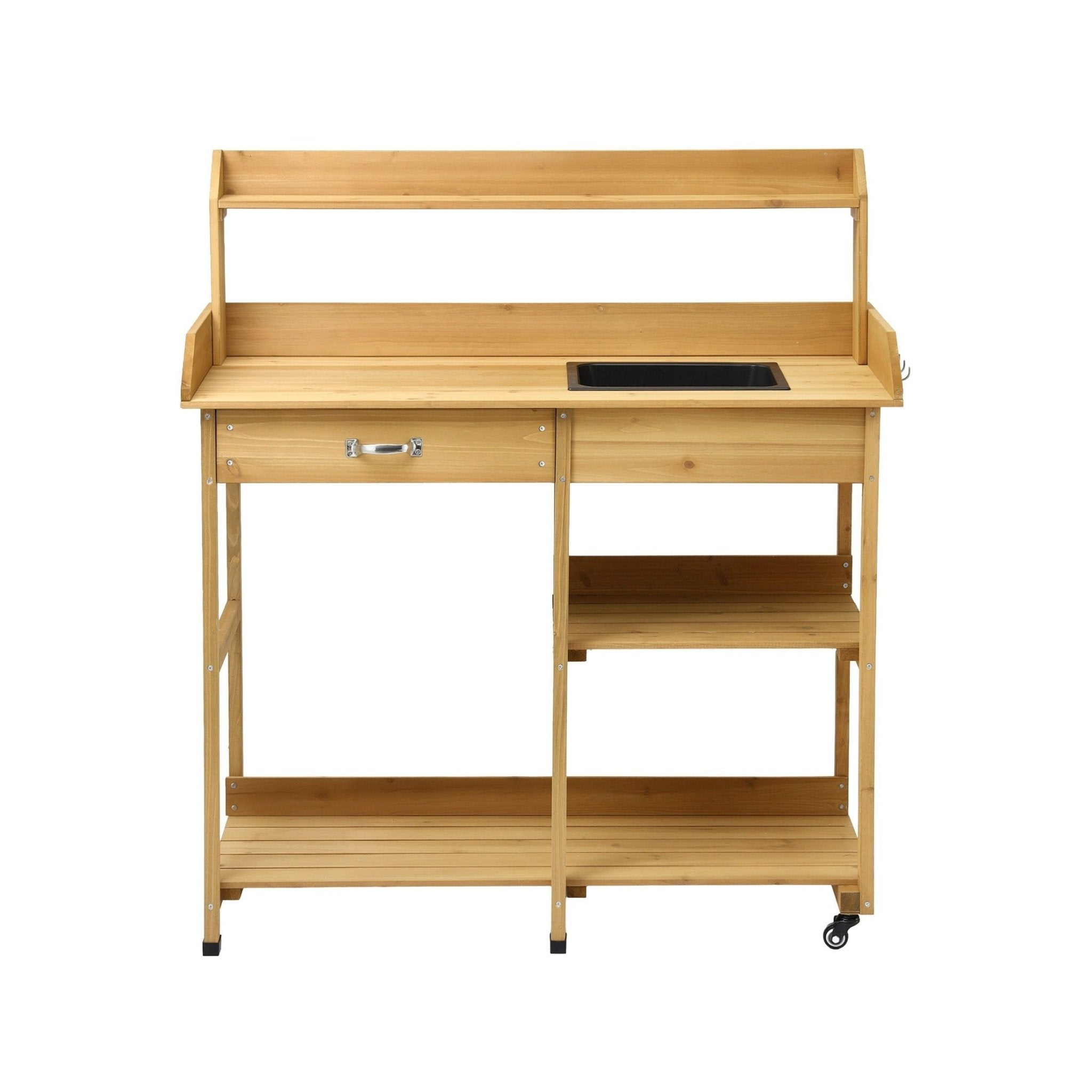 Outdoor Potting Bench Table with Storage Cabinet and Wheels - Natural - Furniture > Office > Storage Cabinets - Rivercity House & Home Co. (ABN 18 642 972 209) - Affordable Modern Furniture Australia