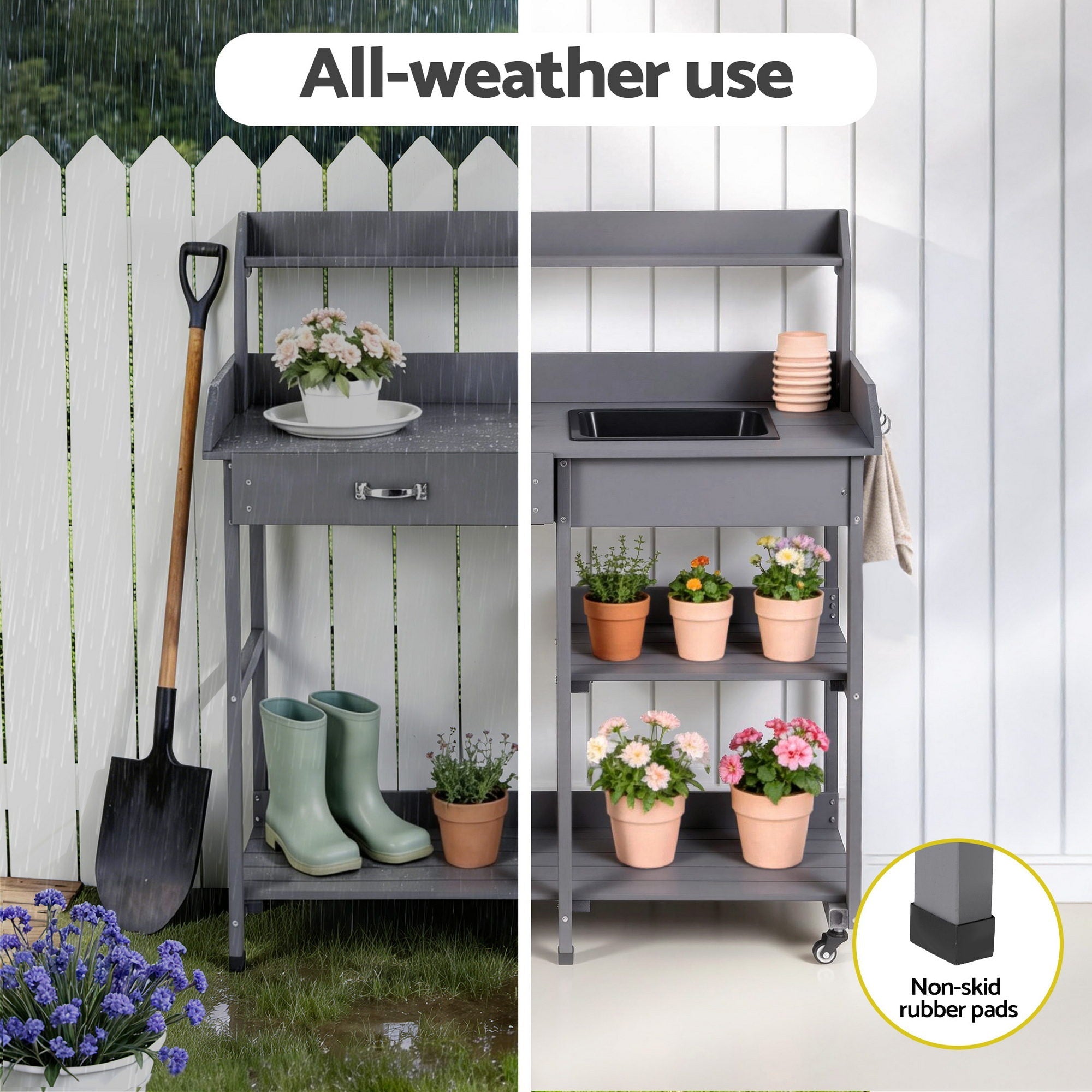 Outdoor Potting Bench Workstation with Storage Cabinet and Sink - Grey - Home & Garden > Storage > Storage Cabinets & Lockers - Rivercity House & Home Co. (ABN 18 642 972 209) - Affordable Modern Furniture Australia