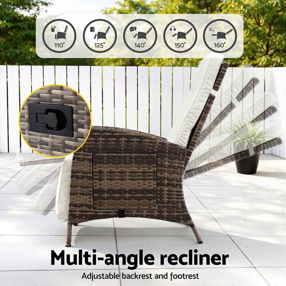 Outdoor Recliner Chairs Sun lounge Wicker Lounger Patio Furniture Adjustable Brown - Furniture > Outdoor > Outdoor Chairs - Rivercity House & Home Co. (ABN 18 642 972 209) - Affordable Modern Furniture Australia