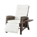 Adjustable Outdoor Wicker Recliner Chair with Sun Lounge and Side Table - Brown