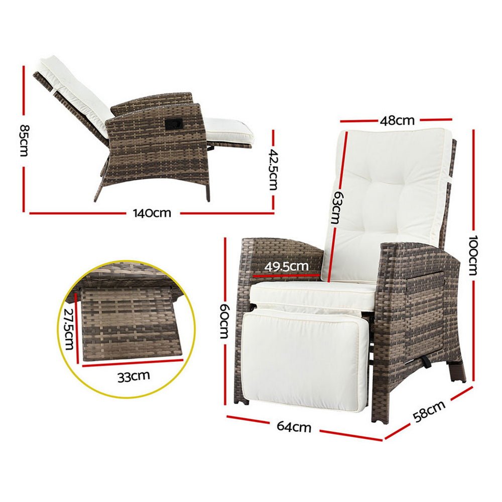 Outdoor Recliner Chairs Sun lounge Wicker Lounger Patio Furniture Adjustable Brown - Furniture > Outdoor > Outdoor Chairs - Rivercity House & Home Co. (ABN 18 642 972 209) - Affordable Modern Furniture Australia