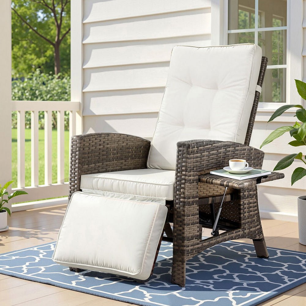 Outdoor Recliner Chairs Sun lounge Wicker Lounger Patio Furniture Adjustable Brown - Furniture > Outdoor > Outdoor Chairs - Rivercity House & Home Co. (ABN 18 642 972 209) - Affordable Modern Furniture Australia