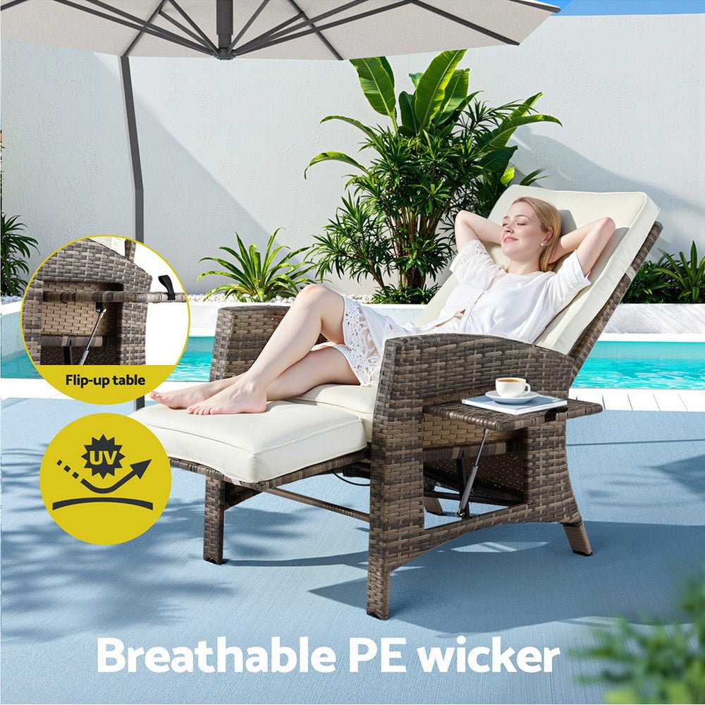 Outdoor Recliner Chairs Sun lounge Wicker Lounger Patio Furniture Adjustable Brown - Furniture > Outdoor > Outdoor Chairs - Rivercity House & Home Co. (ABN 18 642 972 209) - Affordable Modern Furniture Australia