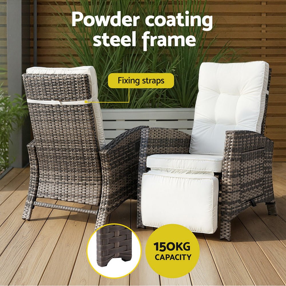 Outdoor Recliner Chairs Sun lounge Wicker Lounger Patio Furniture Adjustable Brown - Furniture > Outdoor > Outdoor Chairs - Rivercity House & Home Co. (ABN 18 642 972 209) - Affordable Modern Furniture Australia