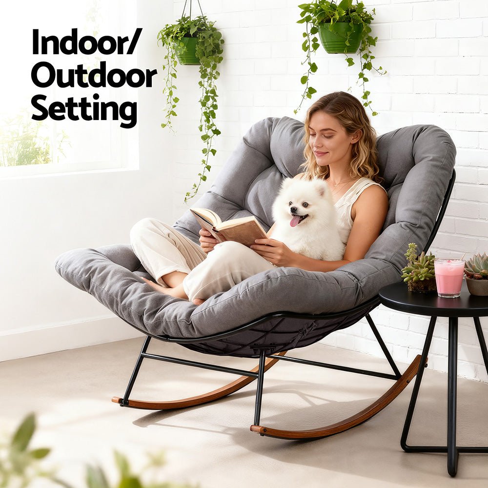 Outdoor Rocking Chair Furniture Papasan Recliner Garden Patio Lounge Setting - Furniture > Outdoor > Outdoor Chairs - Rivercity House & Home Co. (ABN 18 642 972 209) - Affordable Modern Furniture Australia