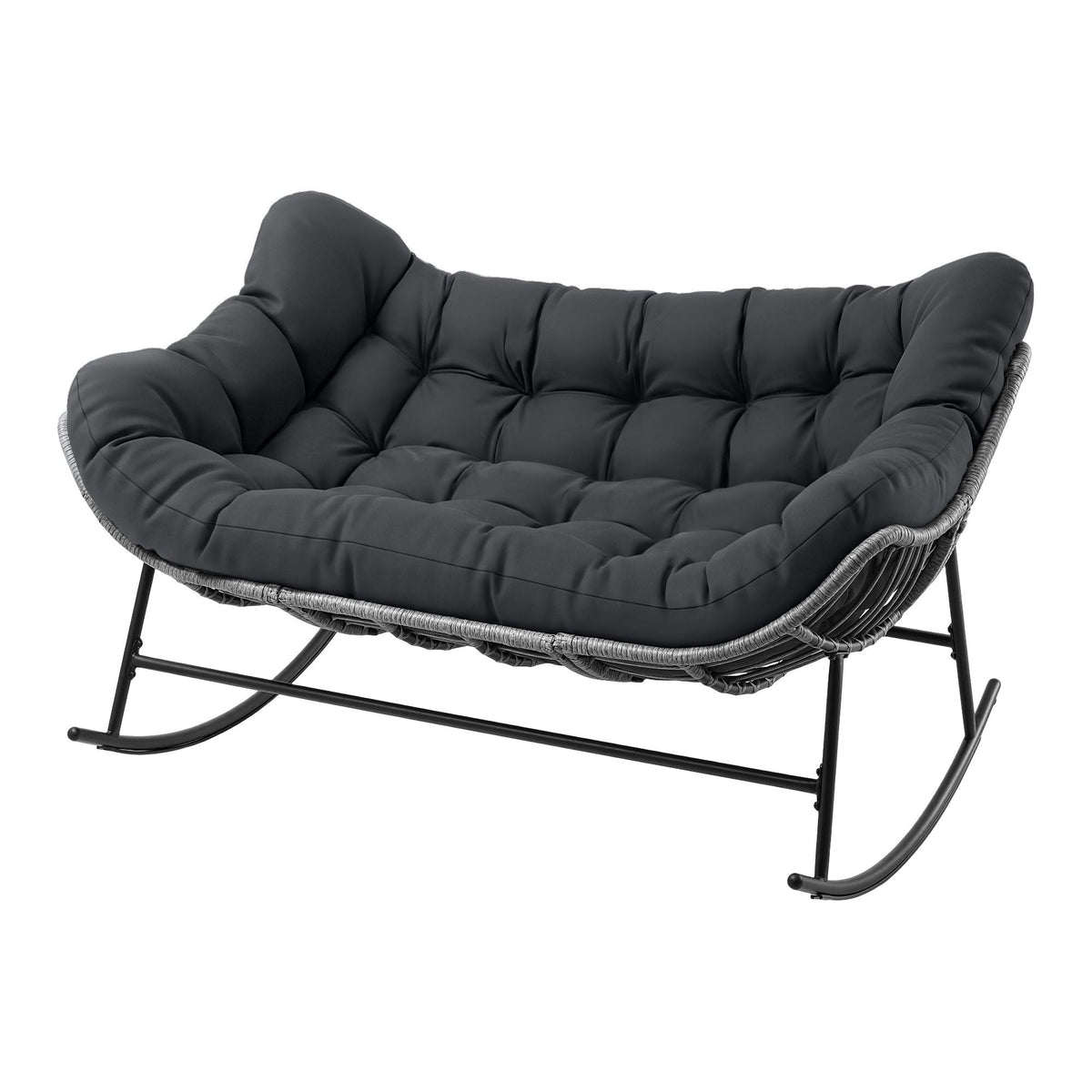 Outdoor Rocking Wicker Loveseat with Cushion 2 Seater Patio Furniture - Grey - Furniture > Outdoor > Outdoor Chairs - Rivercity House & Home Co. (ABN 18 642 972 209) - Affordable Modern Furniture Australia