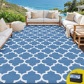 Outdoor Reversible Dual-Sided Patio Rug 274x366cm PP Large Area Carpet - Blue
