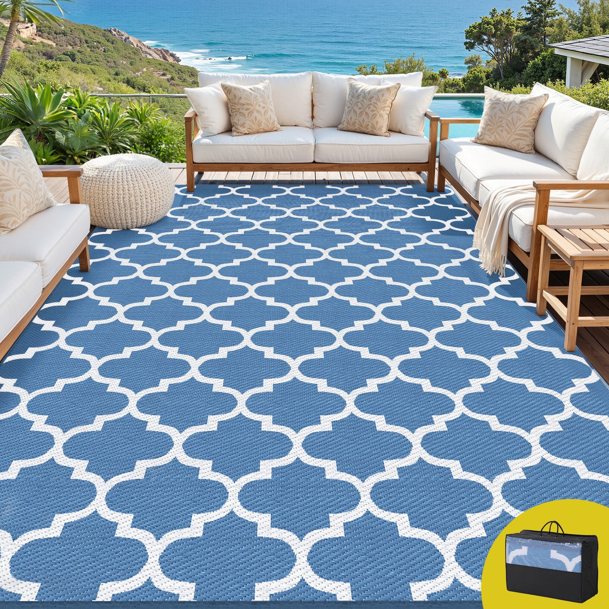 Outdoor Rugs 274x366cm Large Carpet Reversible Area Mat PP Dual - Sided Patio Rug Blue - Home & Garden > Rugs > Outdoor Rugs - Rivercity House & Home Co. (ABN 18 642 972 209) - Affordable Modern Furniture Australia