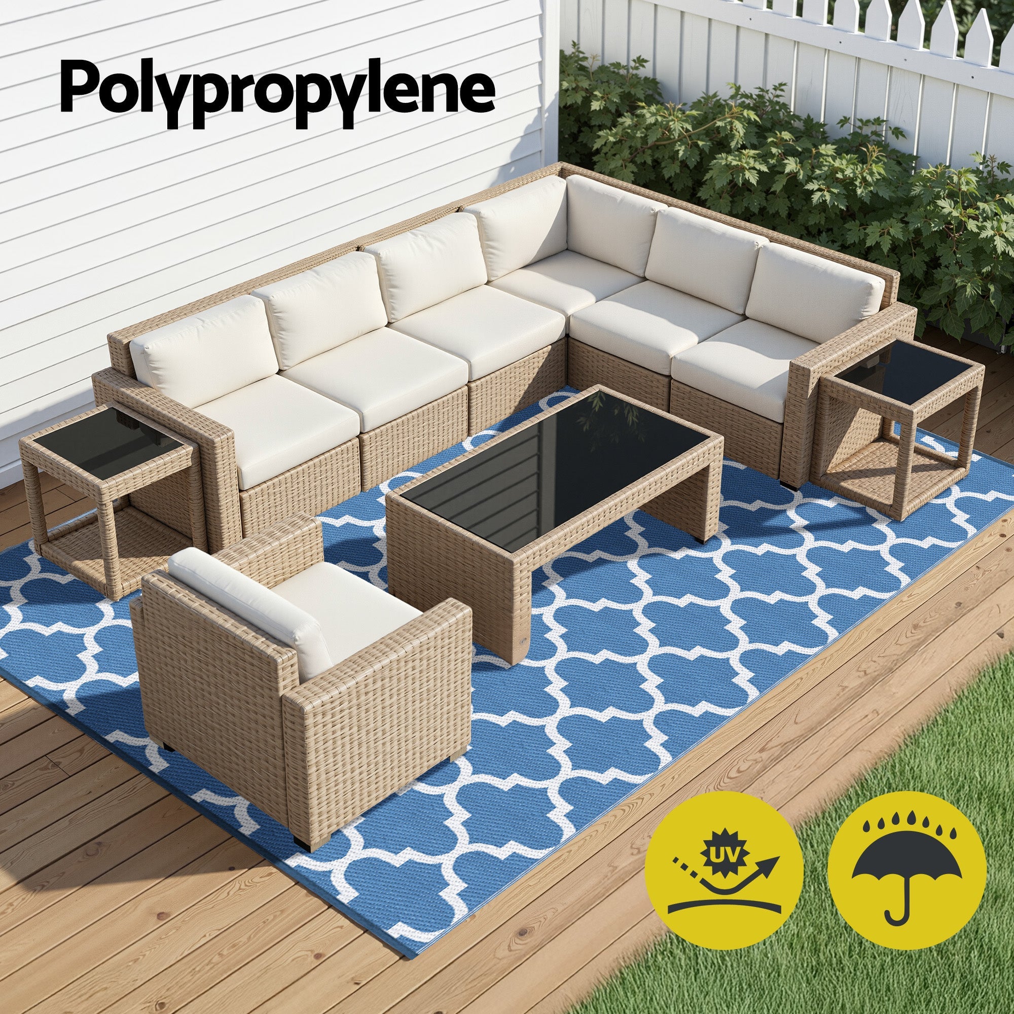 Outdoor Rugs 274x366cm Large Carpet Reversible Area Mat PP Dual - Sided Patio Rug Blue - Home & Garden > Rugs > Outdoor Rugs - Rivercity House & Home Co. (ABN 18 642 972 209) - Affordable Modern Furniture Australia