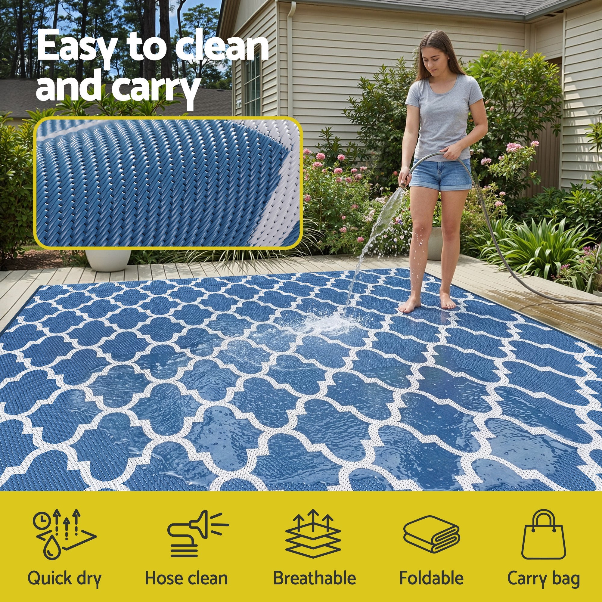 Outdoor Rugs 274x366cm Large Carpet Reversible Area Mat PP Dual - Sided Patio Rug Blue - Home & Garden > Rugs > Outdoor Rugs - Rivercity House & Home Co. (ABN 18 642 972 209) - Affordable Modern Furniture Australia