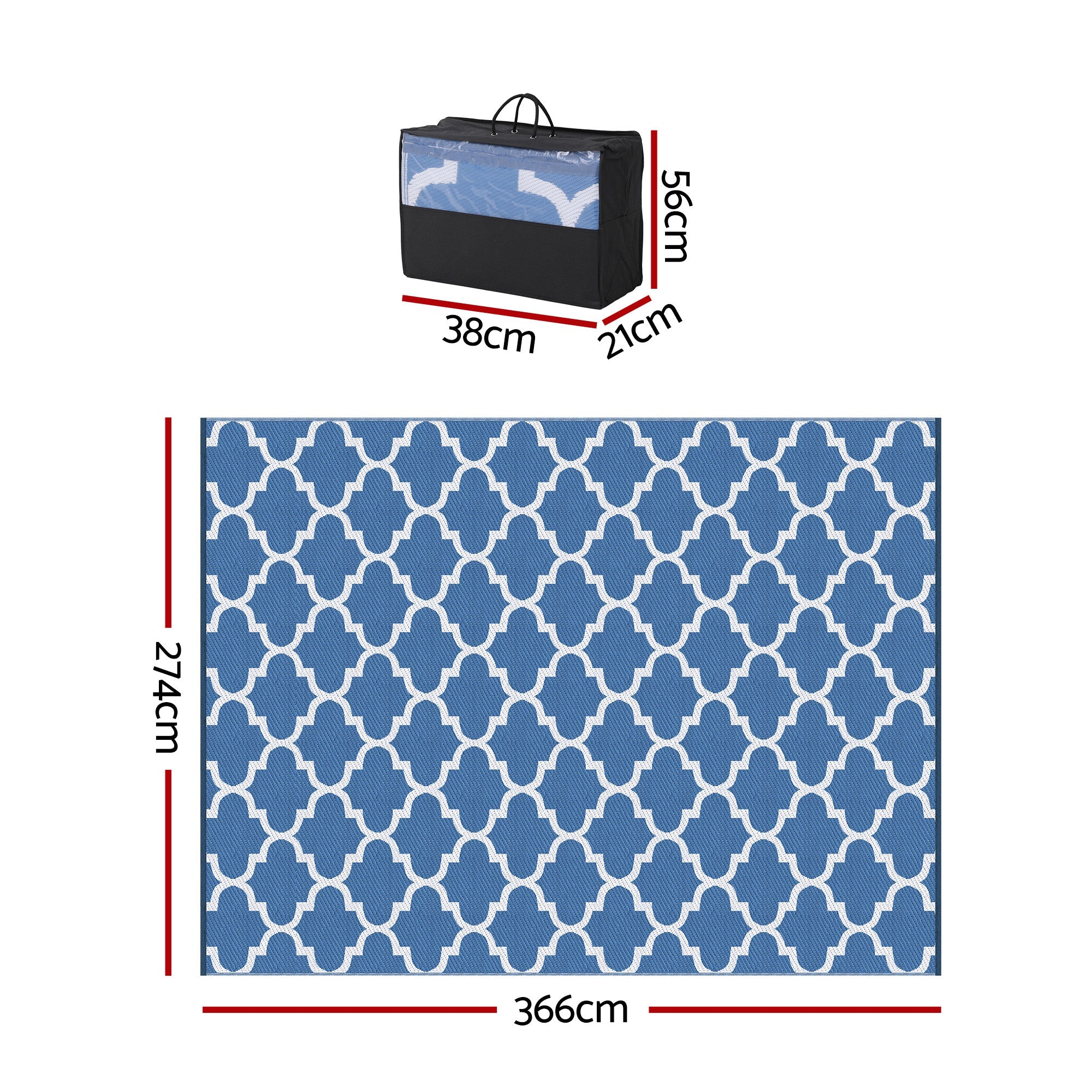 Outdoor Rugs 274x366cm Large Carpet Reversible Area Mat PP Dual - Sided Patio Rug Blue - Home & Garden > Rugs > Outdoor Rugs - Rivercity House & Home Co. (ABN 18 642 972 209) - Affordable Modern Furniture Australia