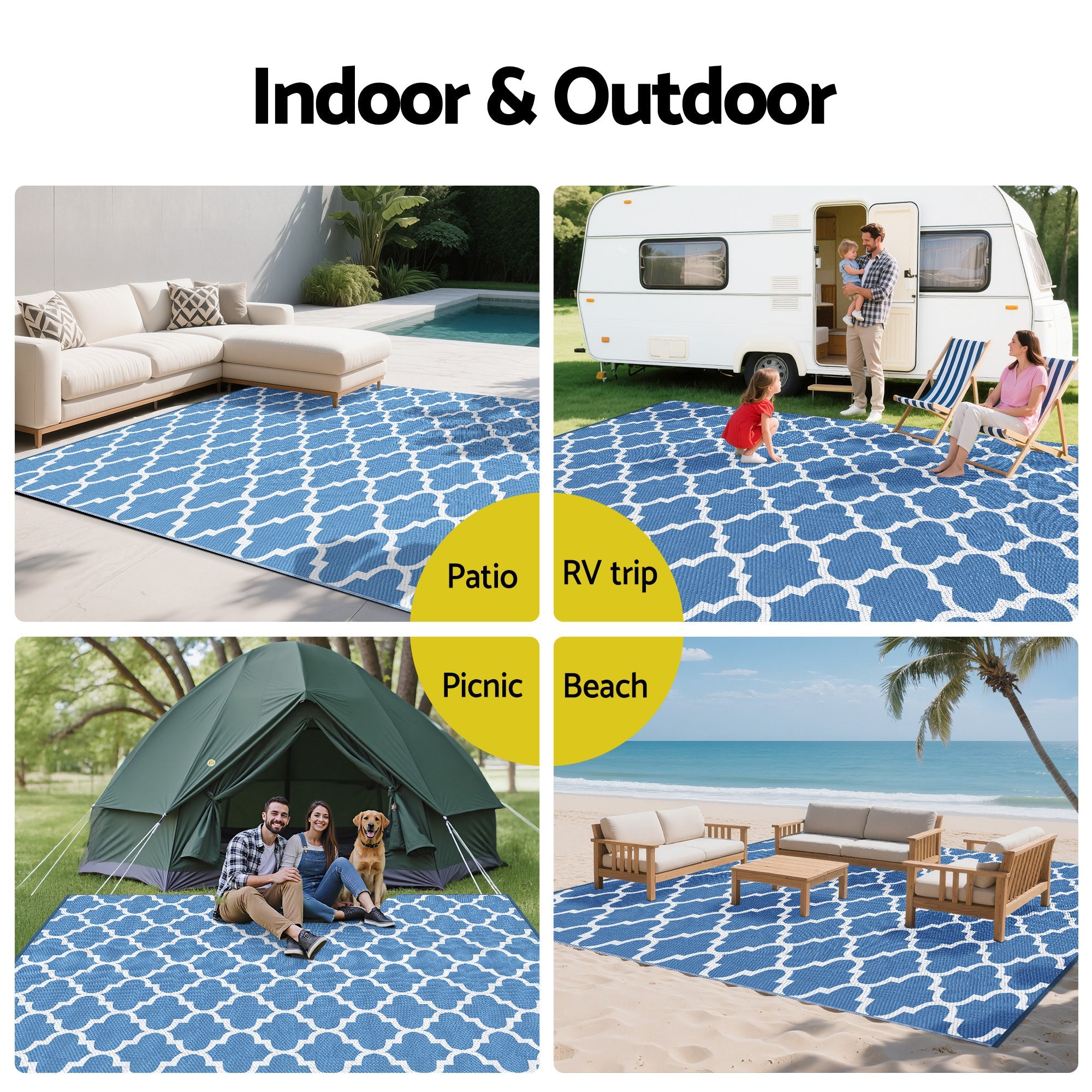 Outdoor Rugs 274x366cm Large Carpet Reversible Area Mat PP Dual - Sided Patio Rug Blue - Home & Garden > Rugs > Outdoor Rugs - Rivercity House & Home Co. (ABN 18 642 972 209) - Affordable Modern Furniture Australia