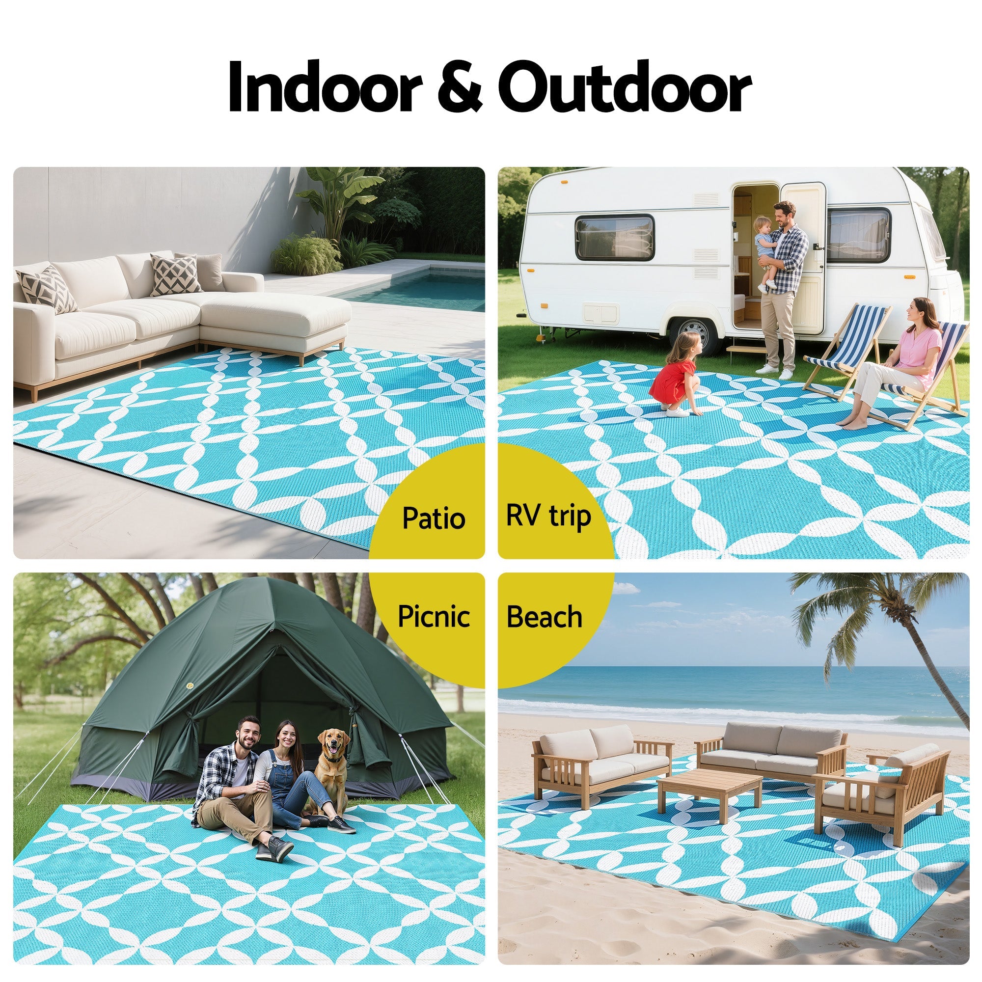 Outdoor Rugs 274x366cm Large Carpet Reversible Area Mat PP Dual - Sided Patio Rug Light Blue - Home & Garden > Rugs > Outdoor Rugs - Rivercity House & Home Co. (ABN 18 642 972 209) - Affordable Modern Furniture Australia