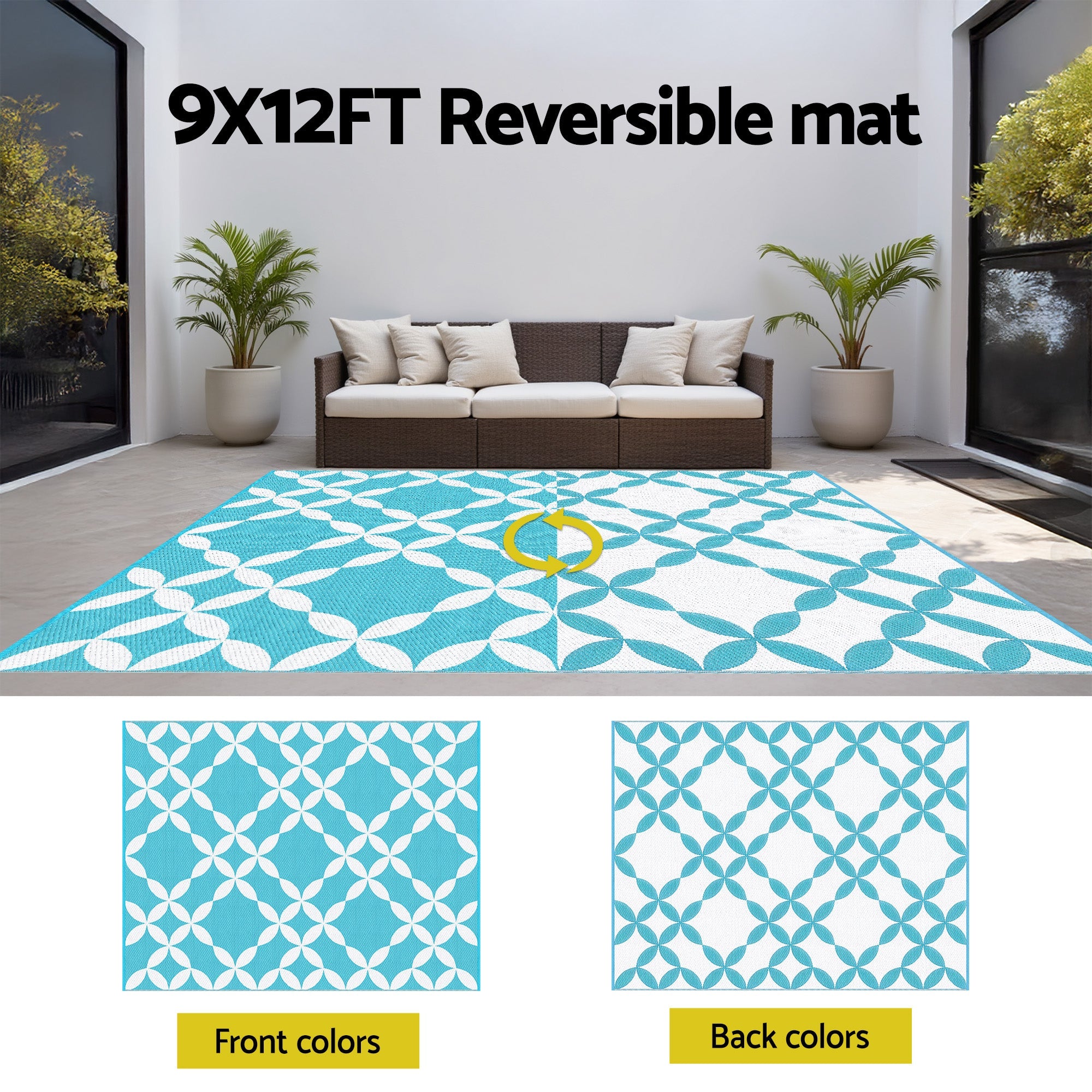Outdoor Rugs 274x366cm Large Carpet Reversible Area Mat PP Dual - Sided Patio Rug Light Blue - Home & Garden > Rugs > Outdoor Rugs - Rivercity House & Home Co. (ABN 18 642 972 209) - Affordable Modern Furniture Australia