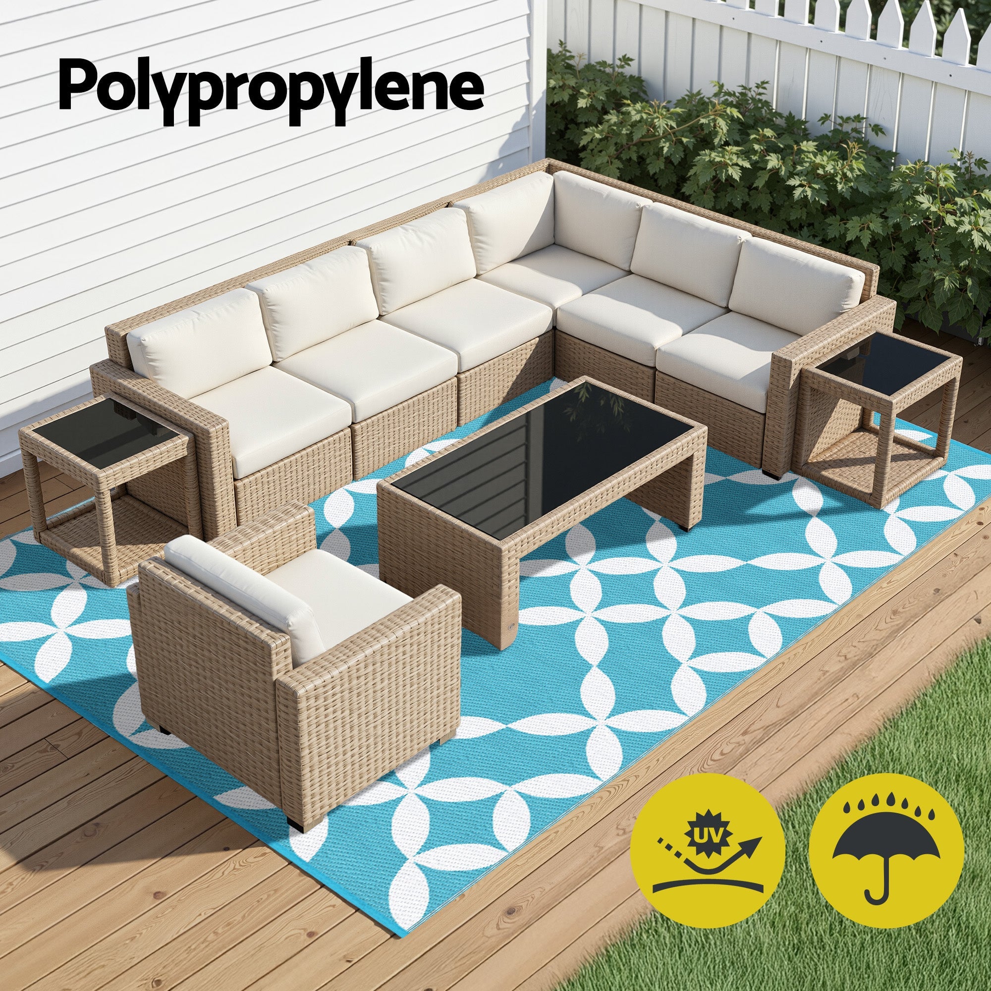 Outdoor Rugs 274x366cm Large Carpet Reversible Area Mat PP Dual - Sided Patio Rug Light Blue - Home & Garden > Rugs > Outdoor Rugs - Rivercity House & Home Co. (ABN 18 642 972 209) - Affordable Modern Furniture Australia