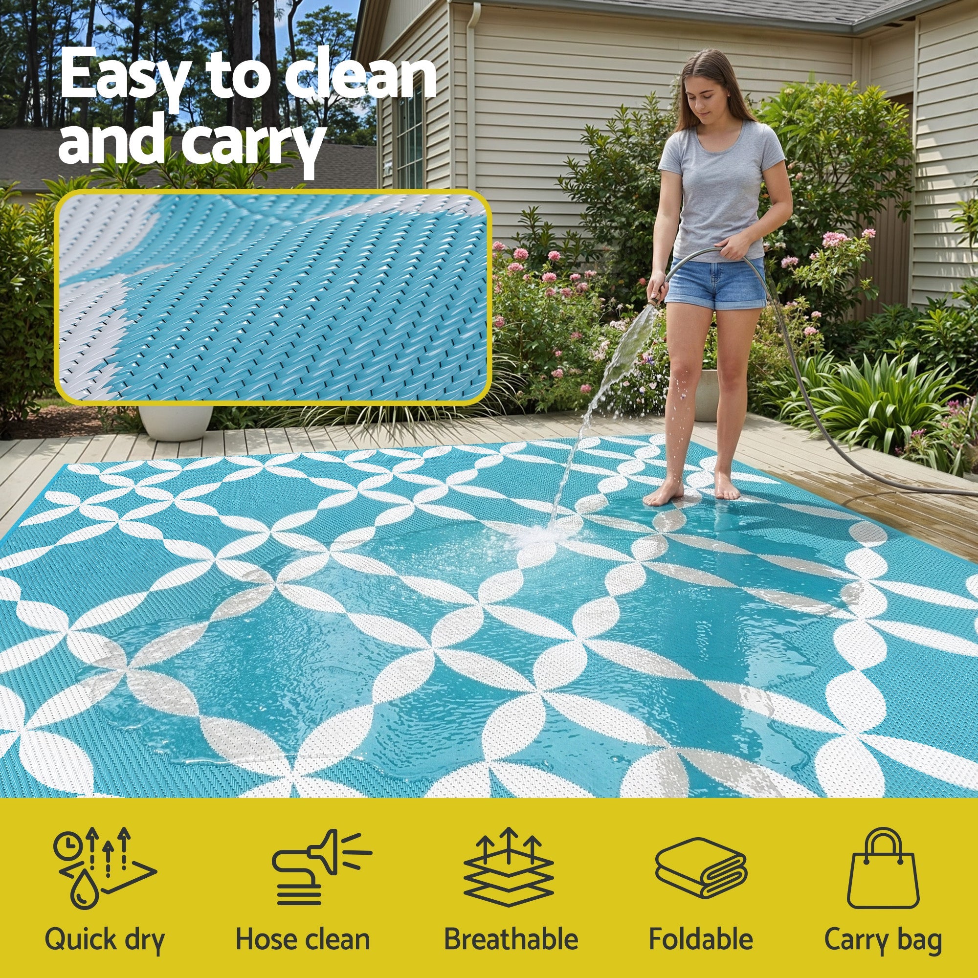 Outdoor Rugs 274x366cm Large Carpet Reversible Area Mat PP Dual - Sided Patio Rug Light Blue - Home & Garden > Rugs > Outdoor Rugs - Rivercity House & Home Co. (ABN 18 642 972 209) - Affordable Modern Furniture Australia