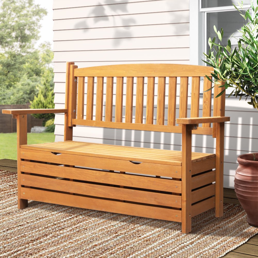 Outdoor Storage Bench Box Wooden Garden Chair 2 Seat Timber Furniture - Furniture > Outdoor > Outdoor Chairs - Rivercity House & Home Co. (ABN 18 642 972 209) - Affordable Modern Furniture Australia