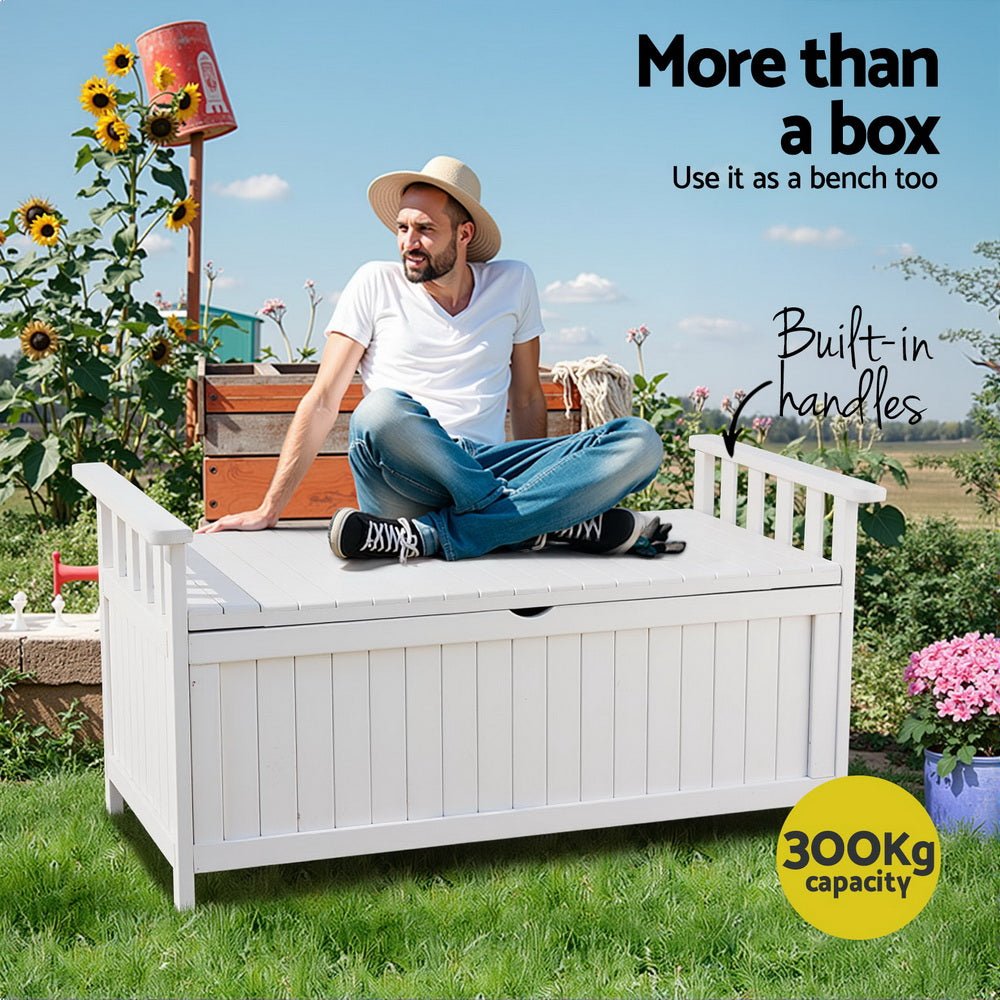 Outdoor Storage Bench Box Wooden Garden Toy Tool Patio Furniture White - Furniture > Outdoor > Outdoor Benches - Rivercity House & Home Co. (ABN 18 642 972 209) - Affordable Modern Furniture Australia