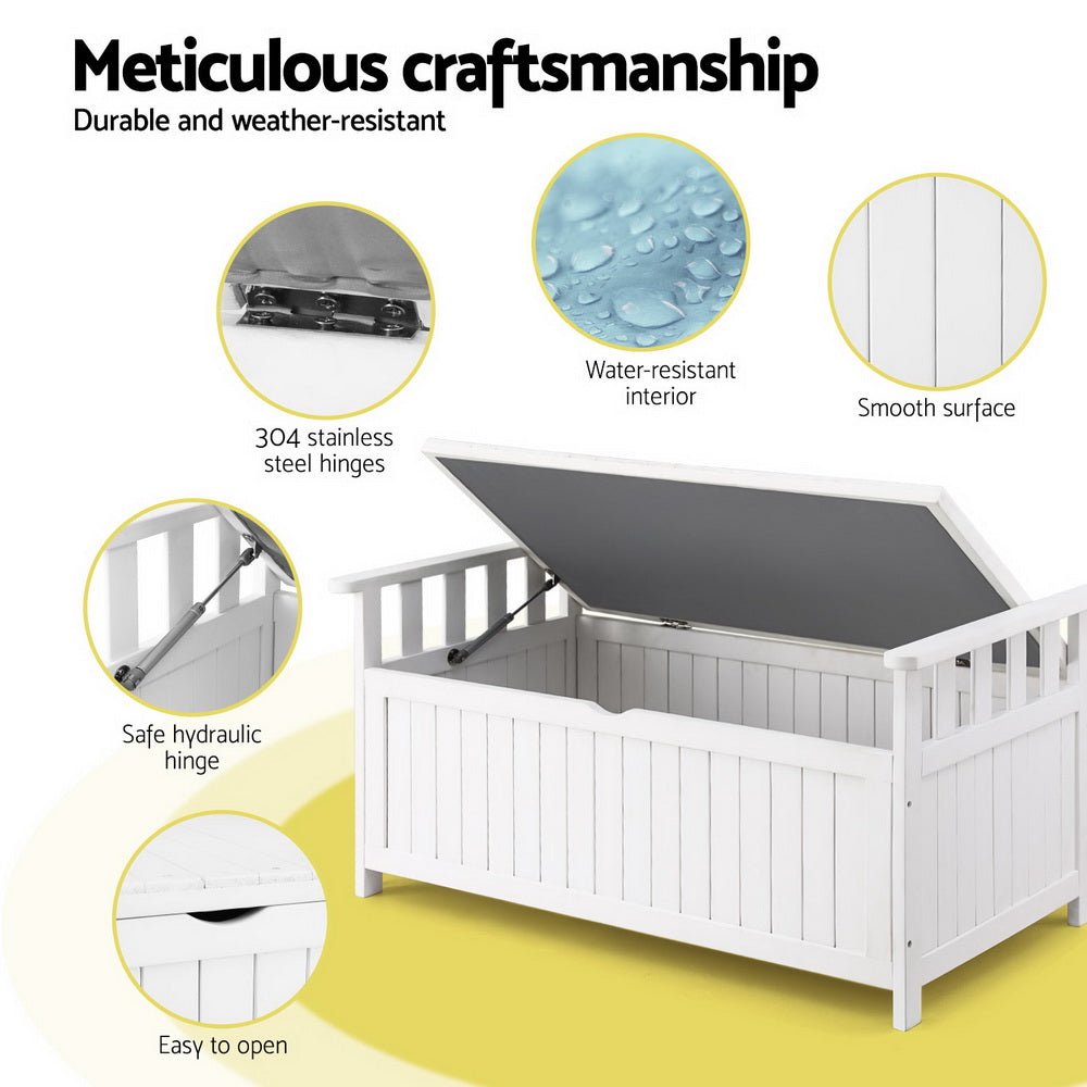 Outdoor Storage Bench Box Wooden Garden Toy Tool Patio Furniture White - Furniture > Outdoor > Outdoor Benches - Rivercity House & Home Co. (ABN 18 642 972 209) - Affordable Modern Furniture Australia