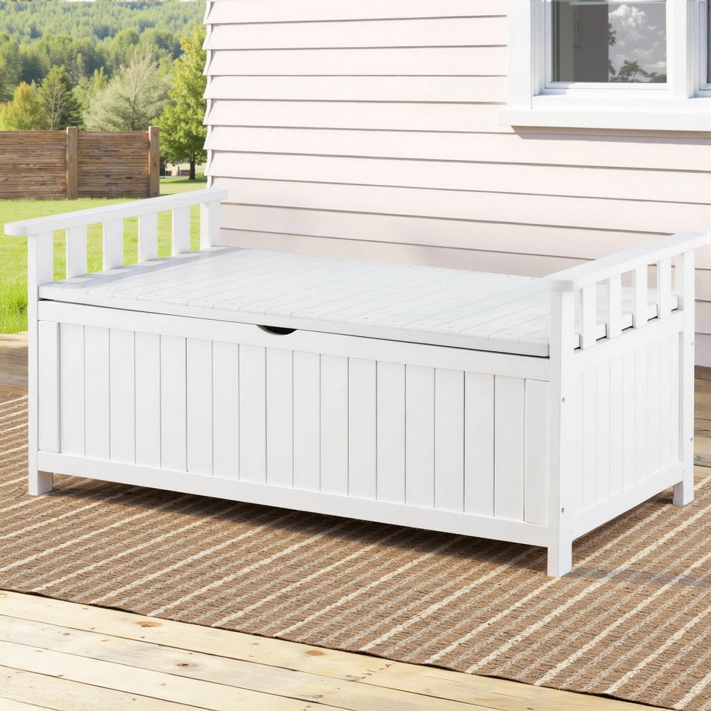 Outdoor Storage Bench Box Wooden Garden Toy Tool Patio Furniture White - Furniture > Outdoor > Outdoor Benches - Rivercity House & Home Co. (ABN 18 642 972 209) - Affordable Modern Furniture Australia