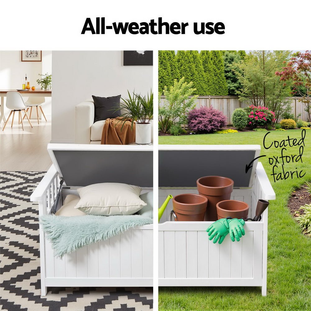 Outdoor Storage Bench Box Wooden Garden Toy Tool Patio Furniture White - Furniture > Outdoor > Outdoor Benches - Rivercity House & Home Co. (ABN 18 642 972 209) - Affordable Modern Furniture Australia