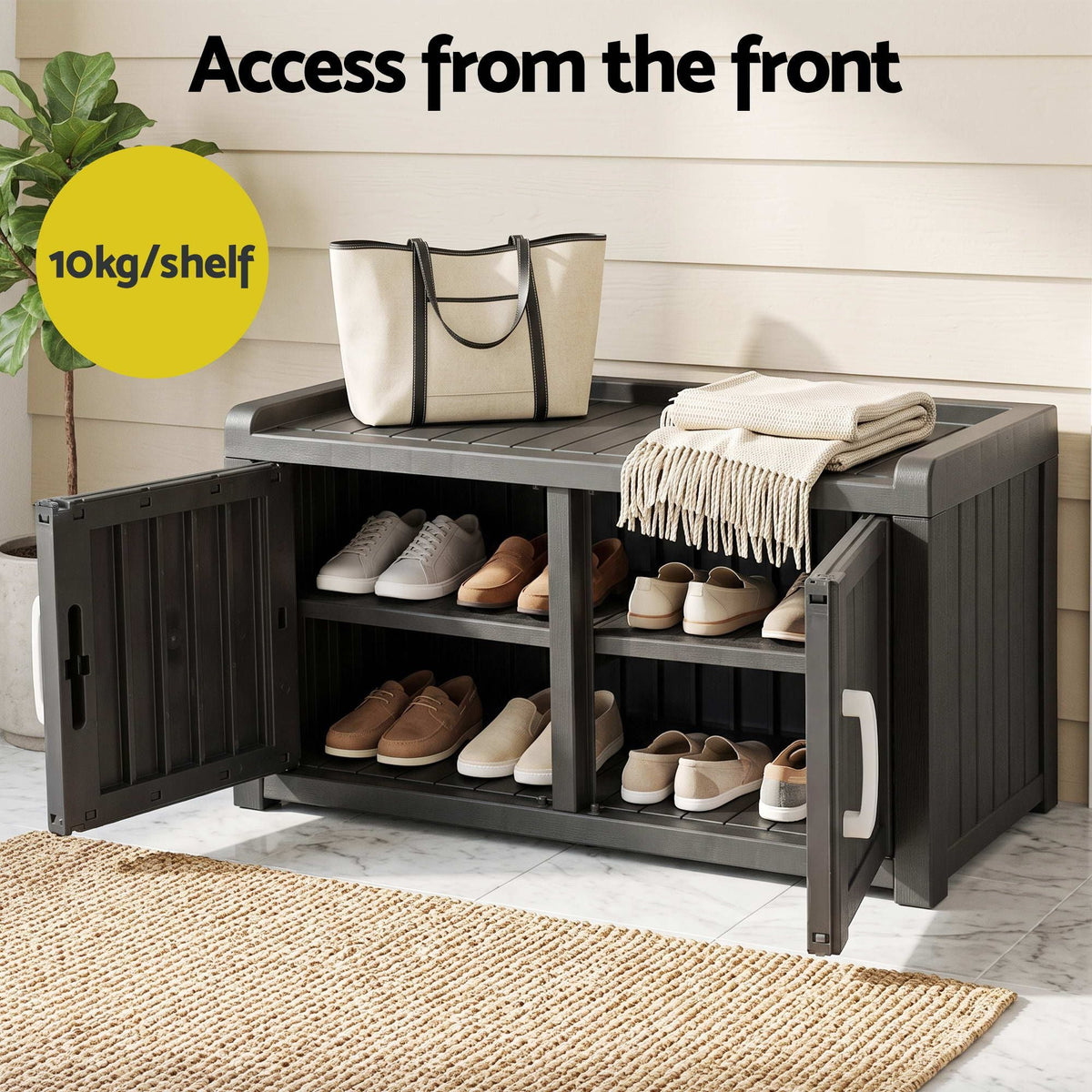 Outdoor Storage Bench with Double Door Shoe Cabinet and Shelf 81cm - Black - Furniture > Outdoor > Outdoor Chairs - Rivercity House & Home Co. (ABN 18 642 972 209) - Affordable Modern Furniture Australia