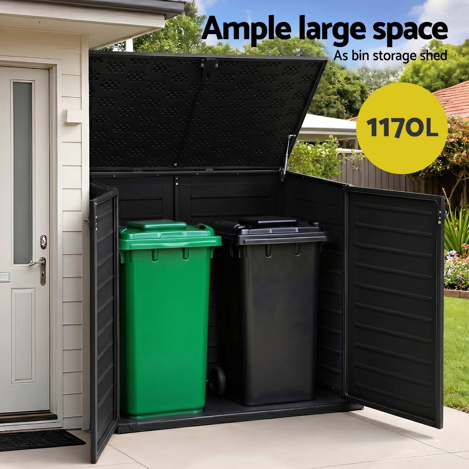 Outdoor Storage Box 1170L Container Lockable Cabinet Tool Organizer Shed Black - Home & Garden > Storage > Storage Boxes - Rivercity House & Home Co. (ABN 18 642 972 209) - Affordable Modern Furniture Australia