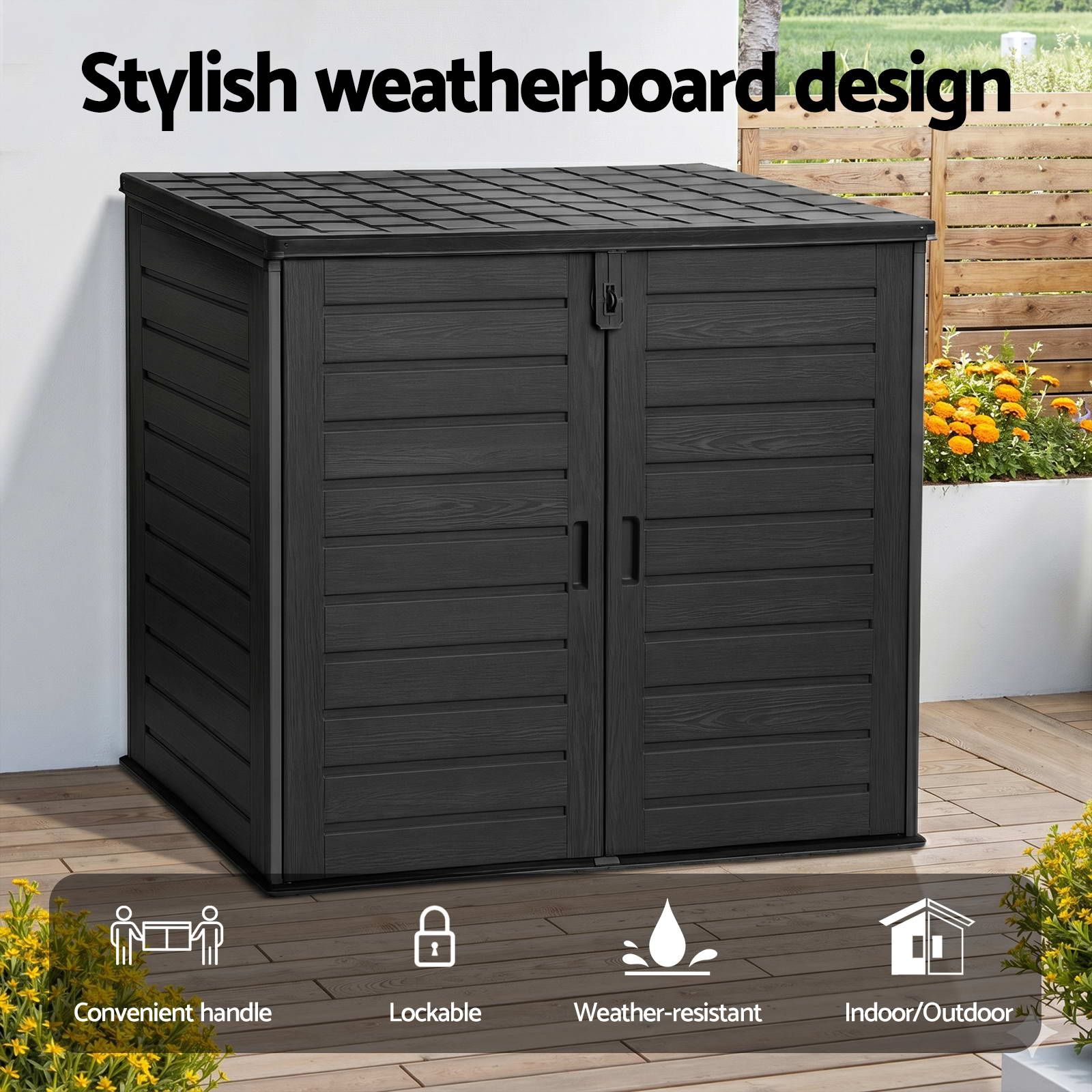Outdoor Storage Box 1170L Container Lockable Cabinet Tool Organizer Shed Black - Home & Garden > Storage > Storage Boxes - Rivercity House & Home Co. (ABN 18 642 972 209) - Affordable Modern Furniture Australia