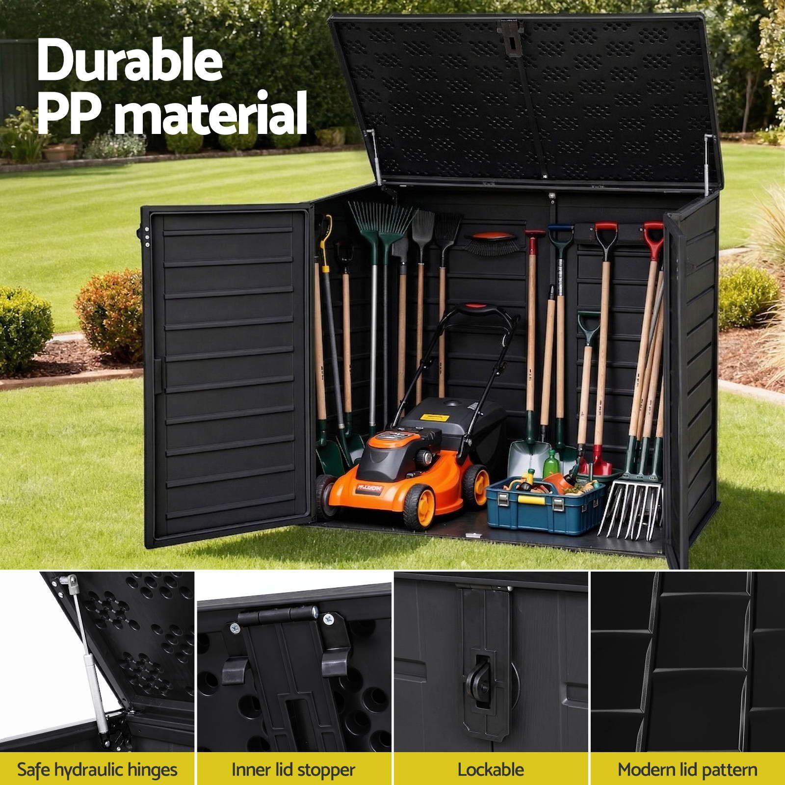 Outdoor Storage Box 1170L Container Lockable Cabinet Tool Organizer Shed Black - Home & Garden > Storage > Storage Boxes - Rivercity House & Home Co. (ABN 18 642 972 209) - Affordable Modern Furniture Australia
